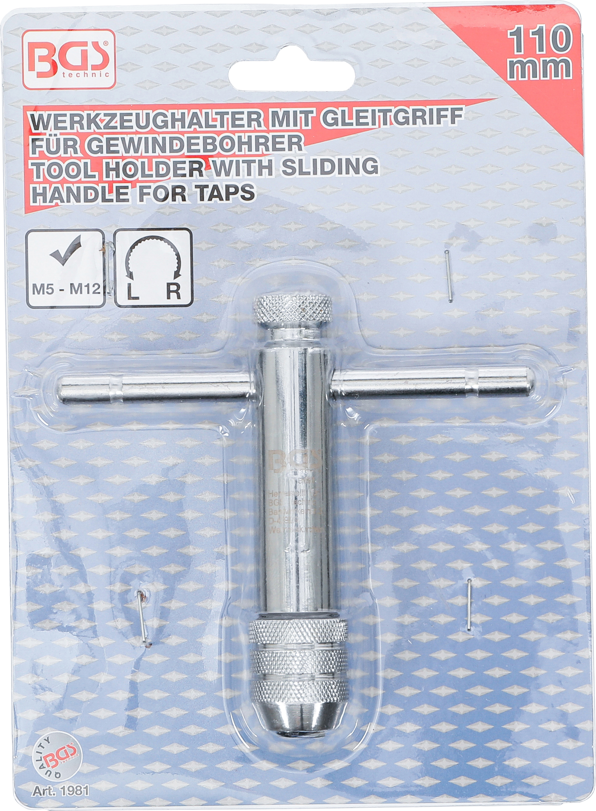BGS Werkzeughalter mit Gleitgriff für Gewindebohrer | M5 - M12 | 110 mm