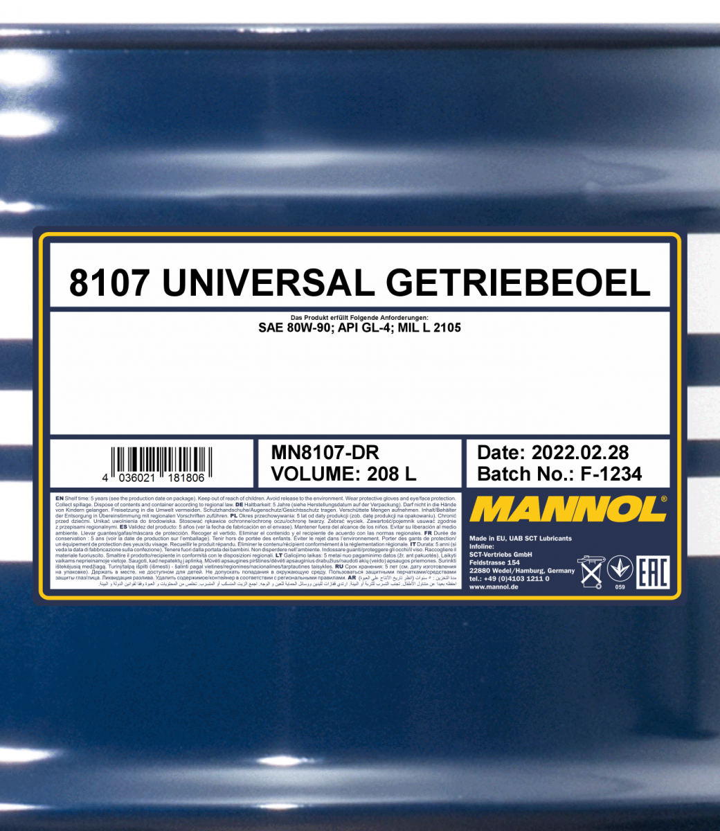 80W-90 Mannol 8107 Universal Getriebeöl 208 Liter