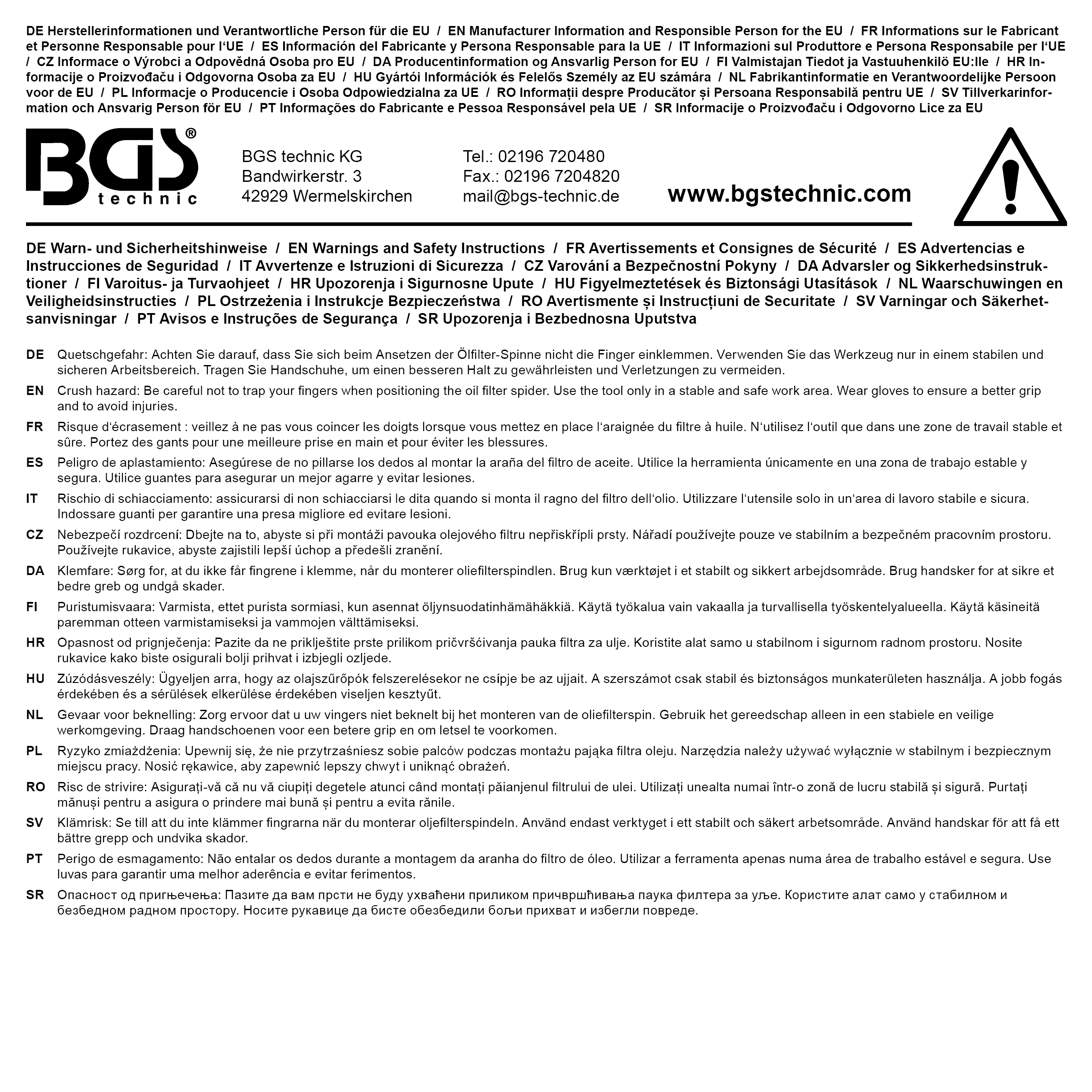 BGS Ölfilterspinne, 3-armig | für Ölfilter Ø 60 - 100 mm