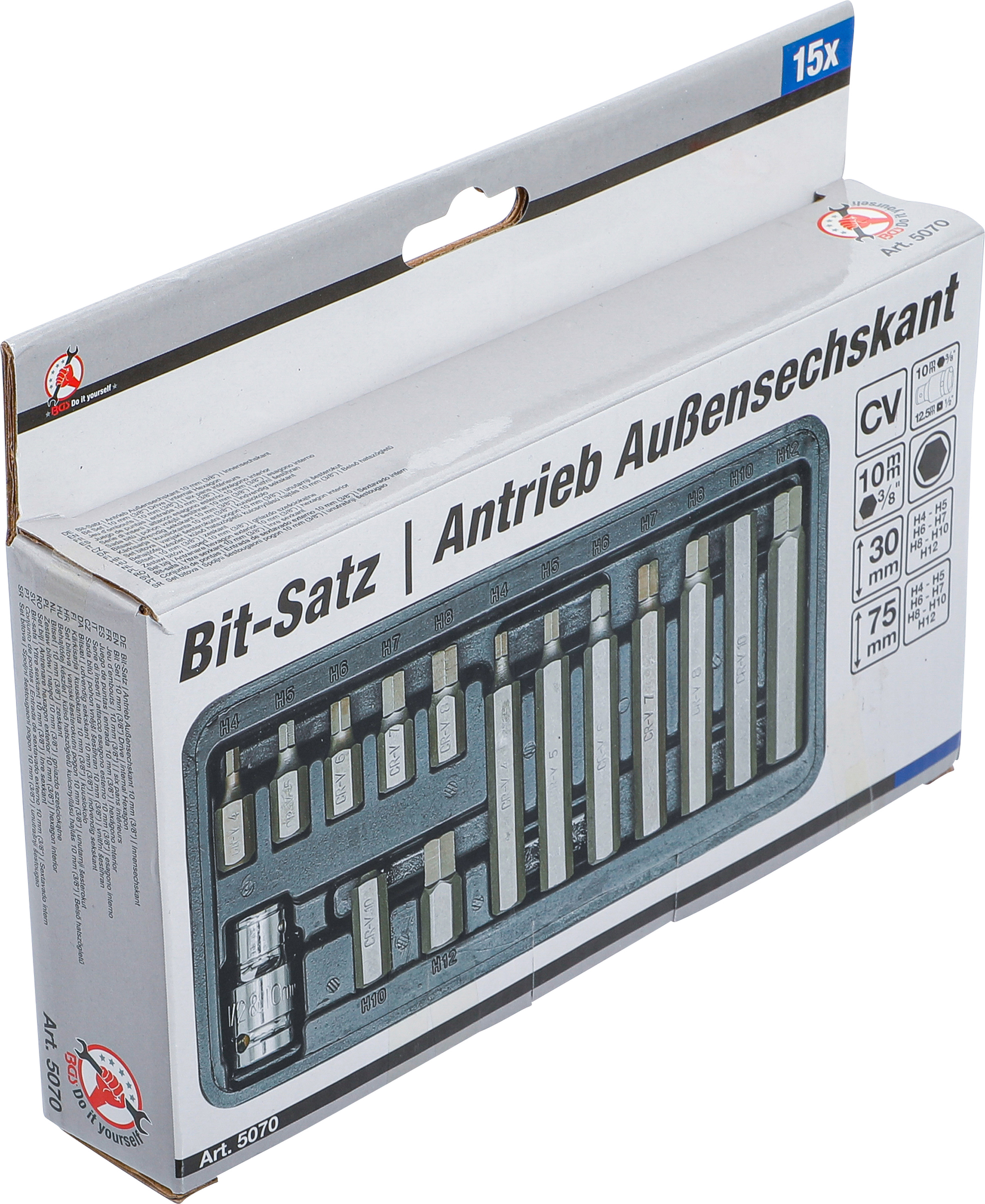 BGS Bit-Satz | Antrieb Außensechskant 10 mm (3/8") | Innensechskant 15-tlg.