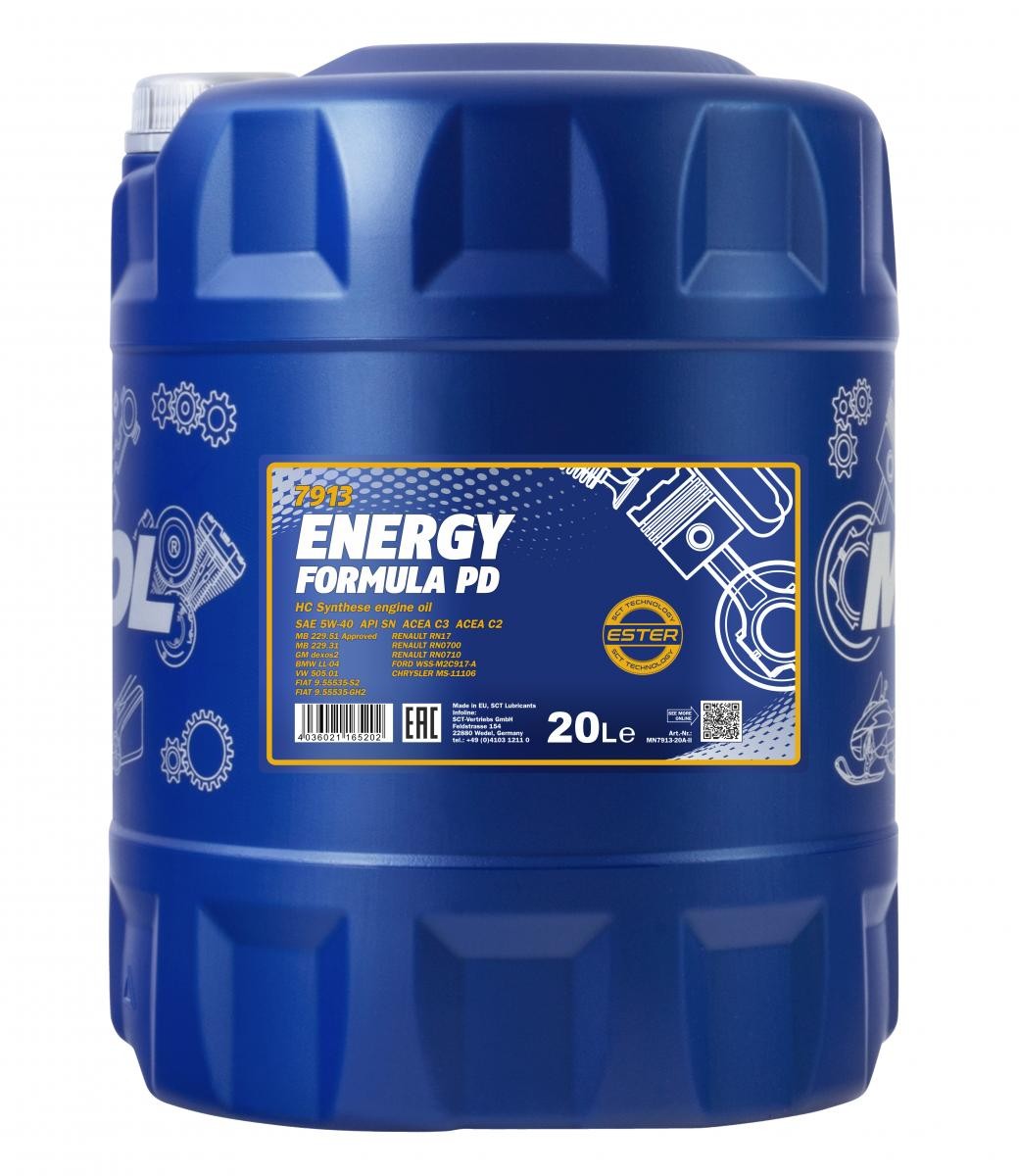 5W-40 Mannol 7913 Energy Formula PD Motoröl 20 Liter
