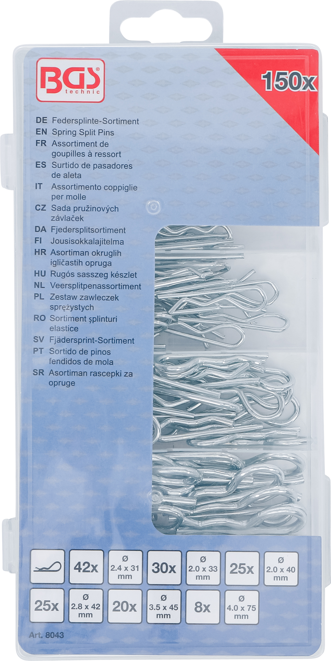 BGS Federsplinte-Sortiment | Ø 2,4 - 4,0 mm | 150-tlg.