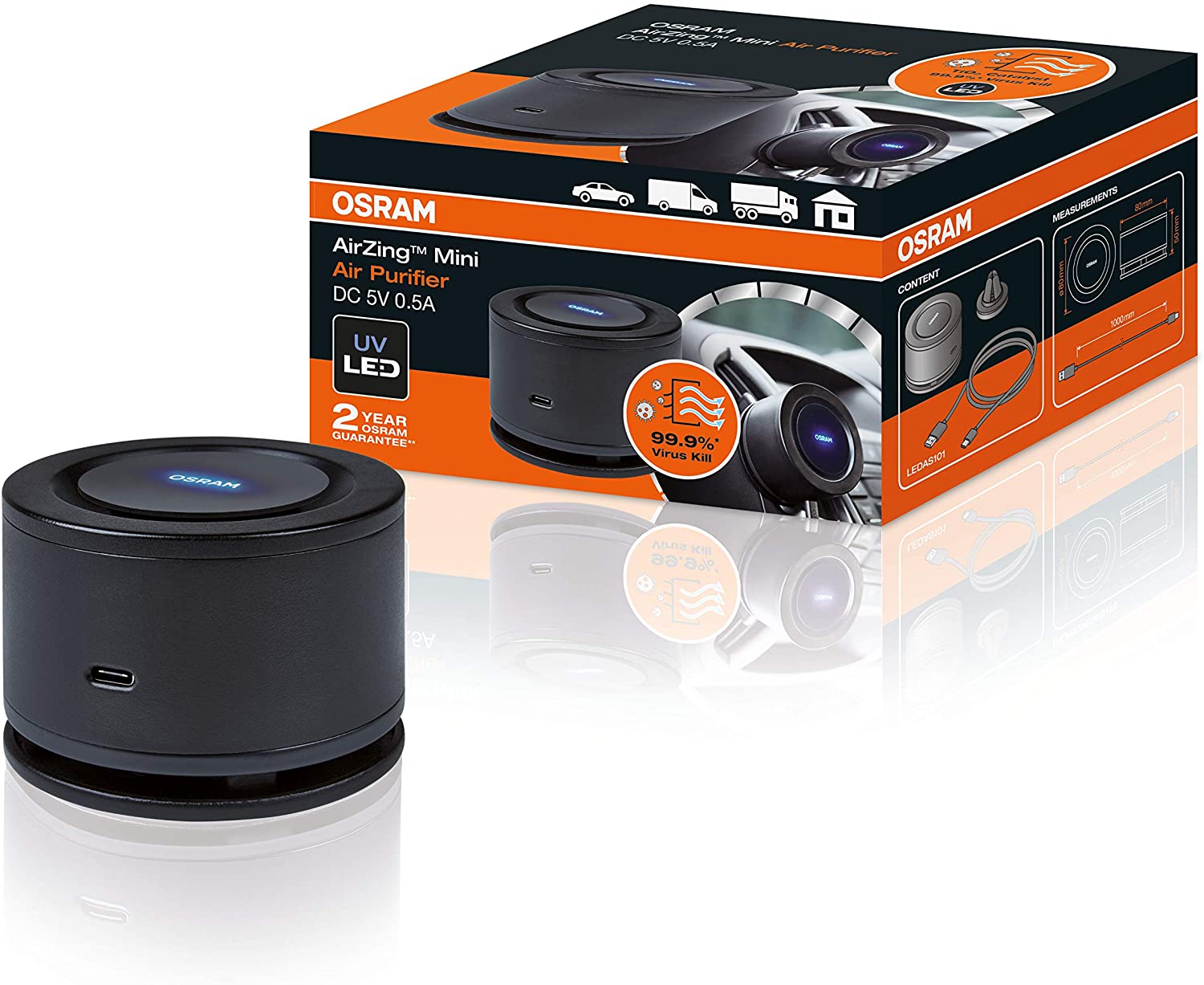 Osram AirZing Mini Air Purifier Auto Luftreiniger zerstört Viren Bakterien