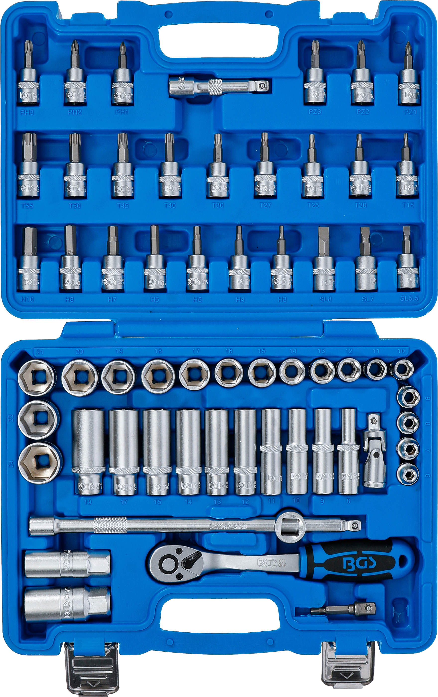 BGS Steckschlüssel-Satz Sechskant | Antrieb 10 mm (3/8") | 61-tlg.