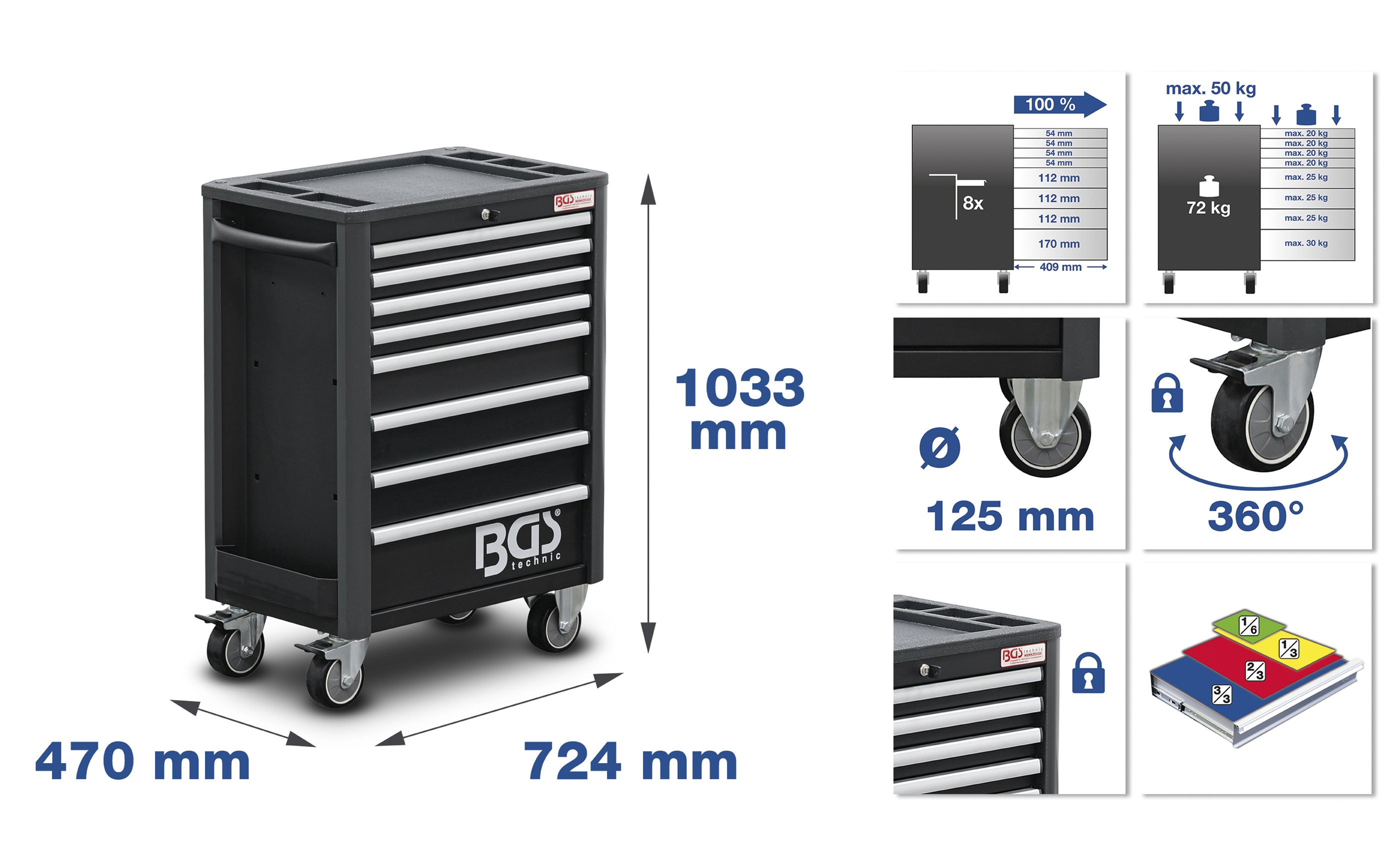 BGS Werkstattwagen Profi Exclusive | 8 Schubladen | mit 259 Werkzeugen