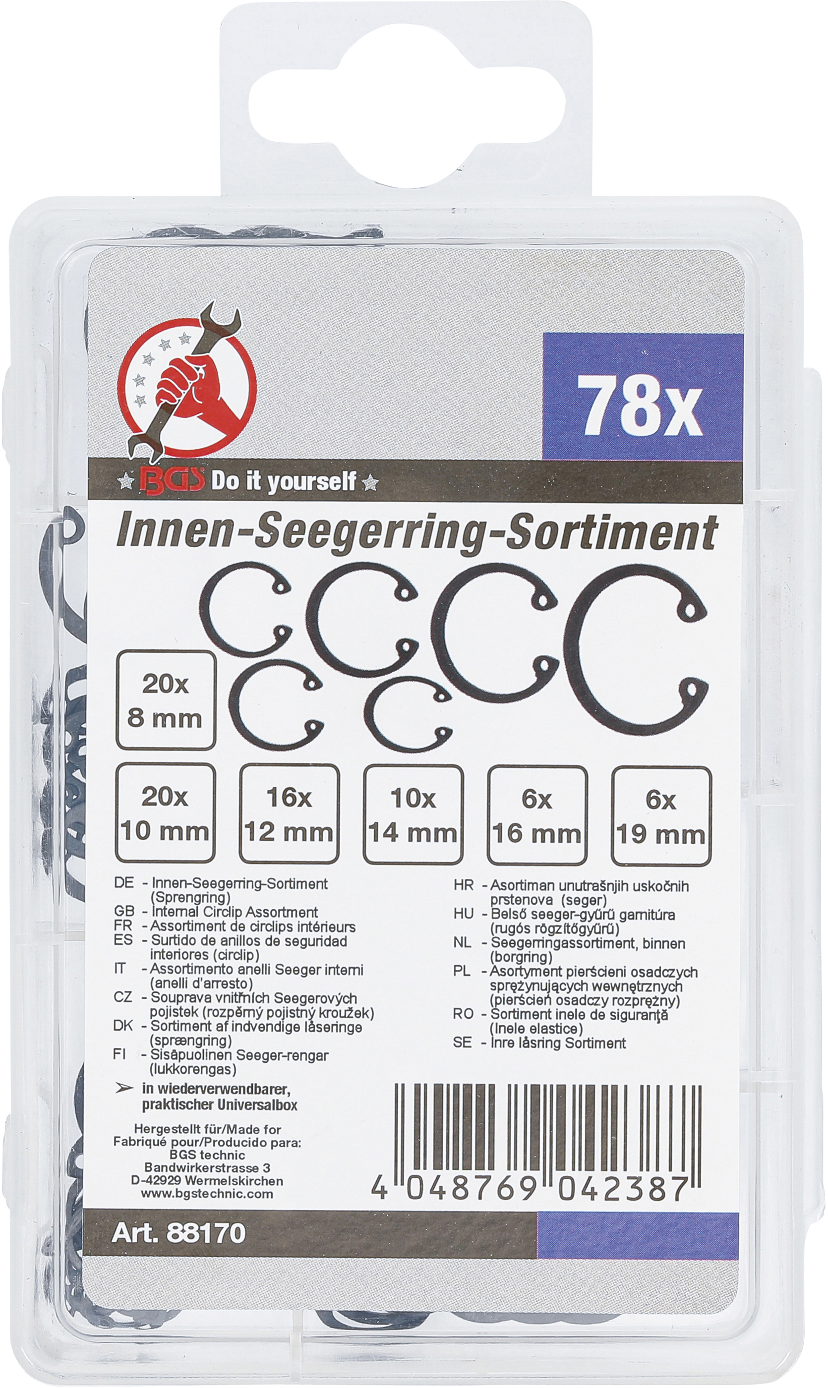 BGS Innen-Seegerring-Sortiment (Sprengringe) | Ø 8 - 19 mm | 78-tlg.