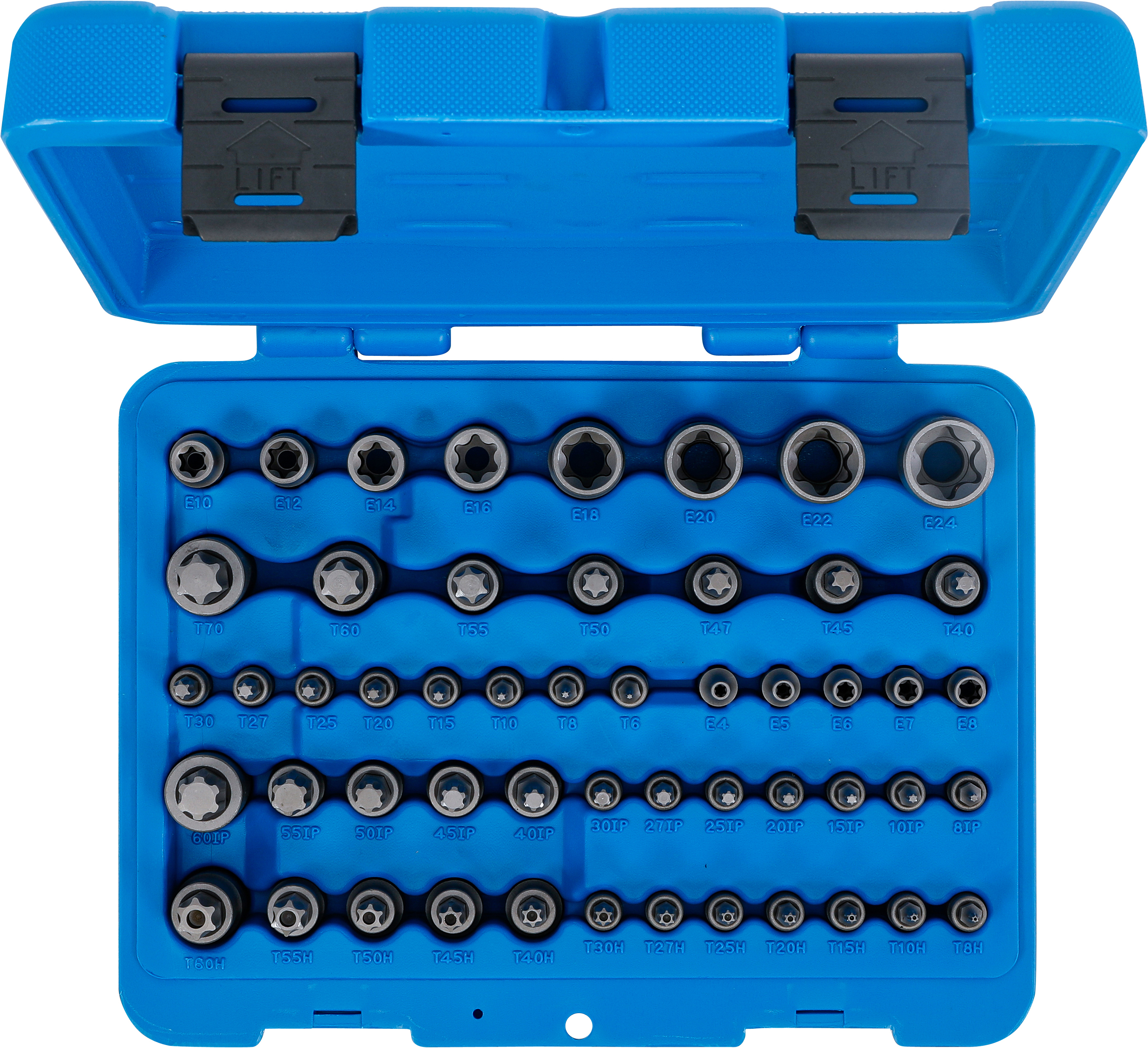 BGS Bit-Einsatz- und Steckschlüssel-Einsatz-Satz | E-Profil / T-Profil (für Torx) / T-Profil (für Torx) mit Bohrung / TP-Profil (für Torx Plus) | 52-tlg.