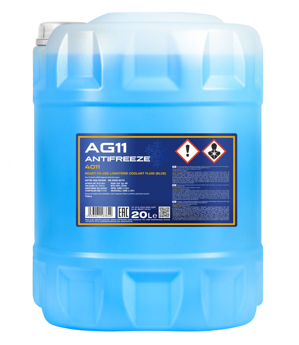 Mannol 4011 Kühlerfrostschutz Antifreeze AG11 Longterm -40 Fertigmischung 20 Liter