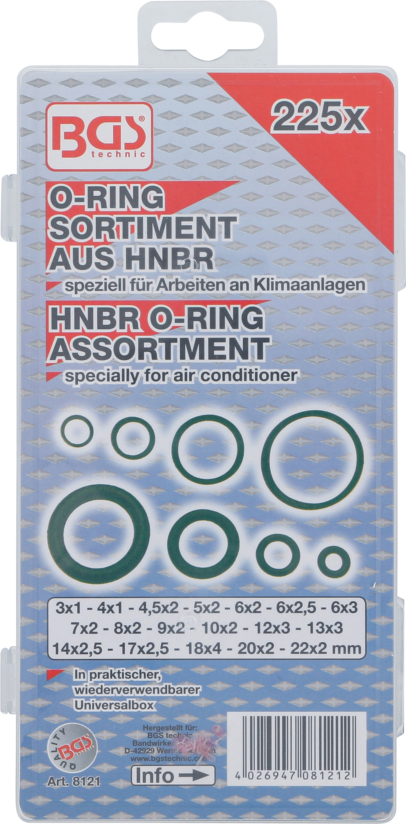 BGS O-Ring-Sortiment | HNBR | Ø 3 - 22 mm | 225-tlg.