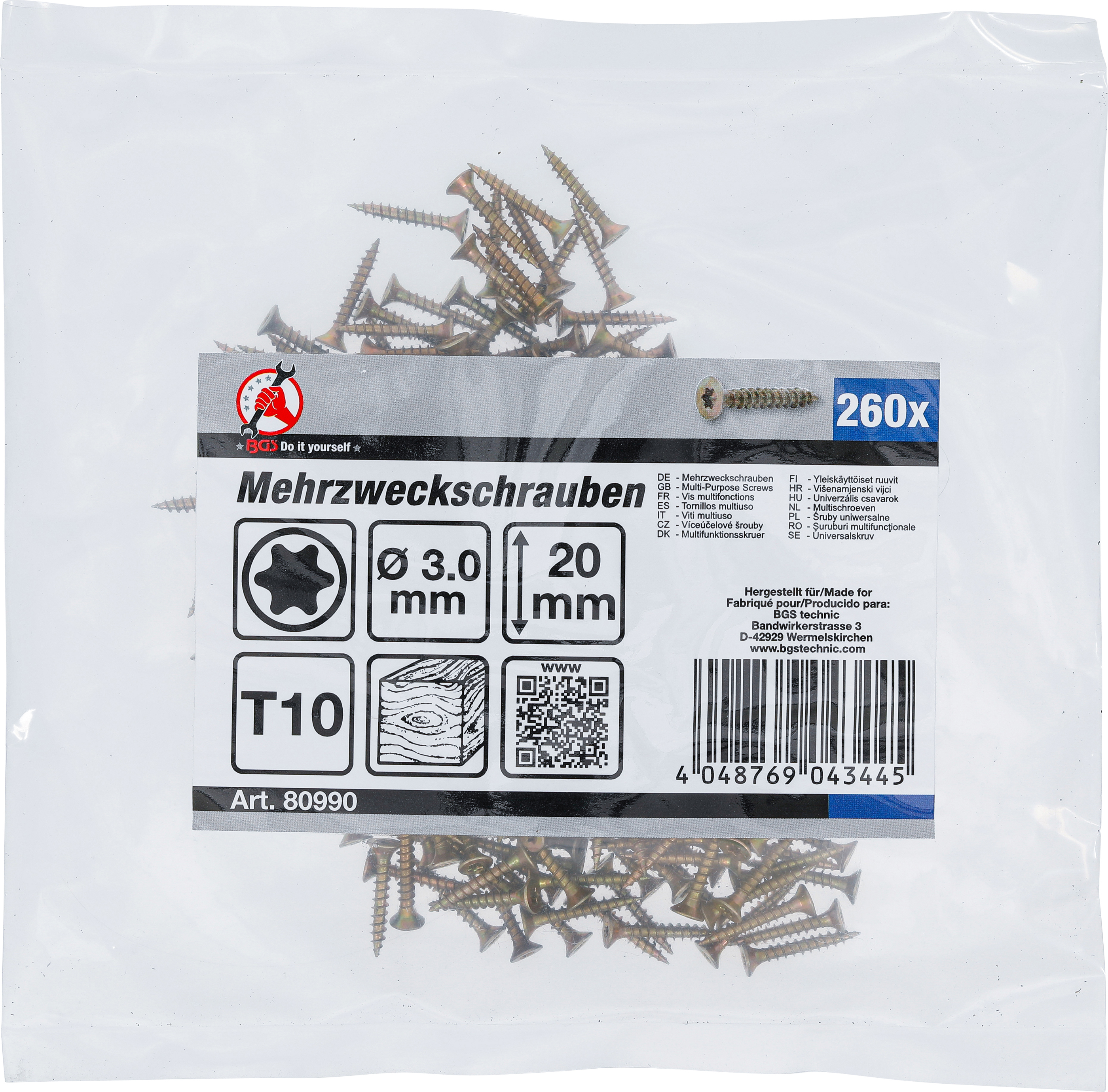 BGS Mehrzweckschrauben | T-Profil (für Torx) T10 | 3,0 x 20 mm | 260 Stück BGS Mehrzweckschrauben | T-Profil (für Torx) T10 | 3,0 x 20 mm | 260 Stück