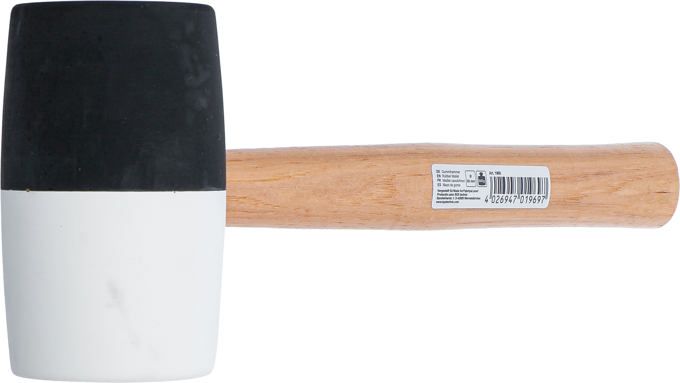 BGS Gummihammer | Hickory-Stiel | schwarz-weißer Kopf | Ø 63 mm | 840 g