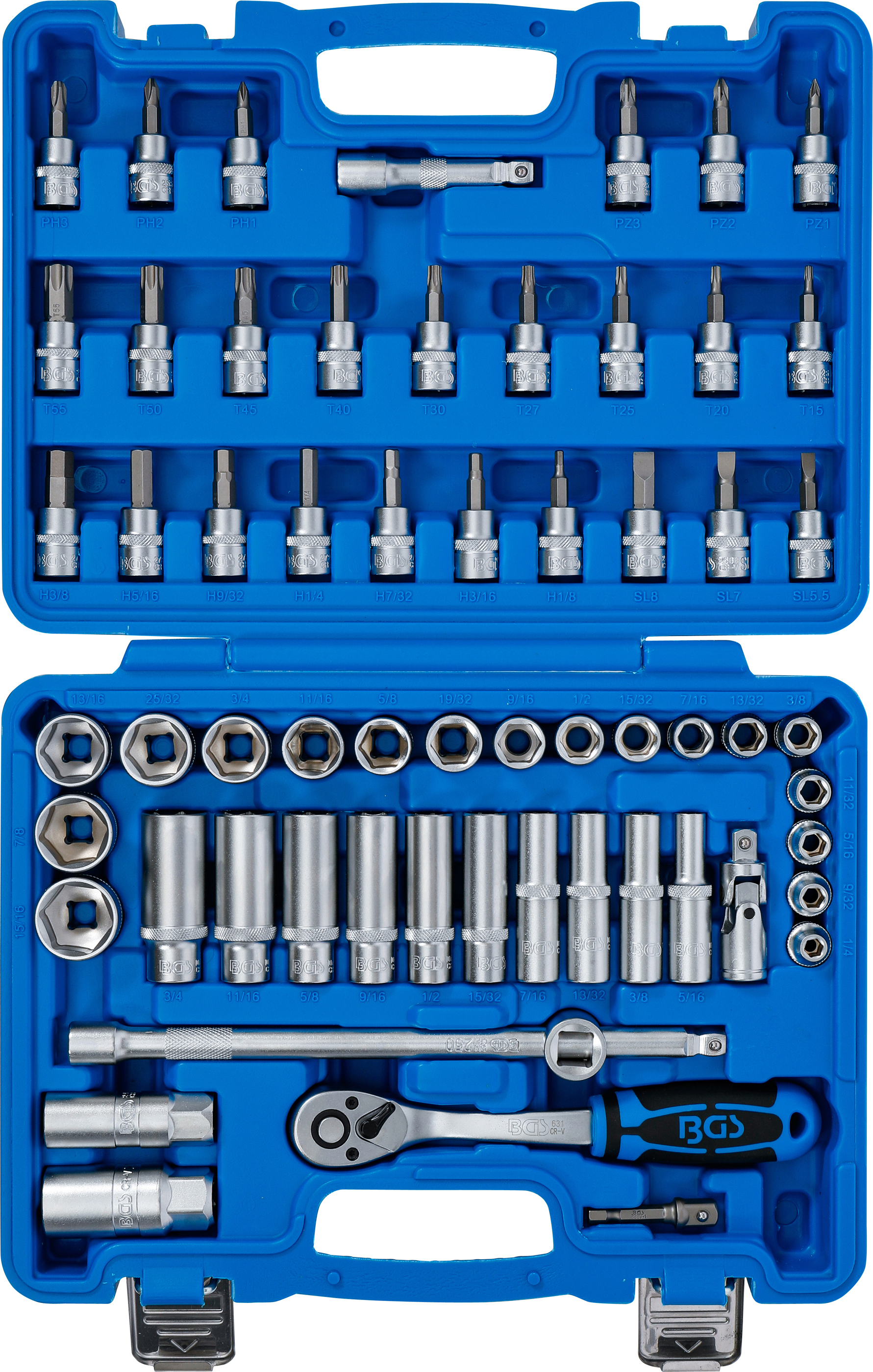 BGS Steckschlüssel-Satz | Antrieb 10 mm (3/8") | Zollgrößen | 61-tlg.