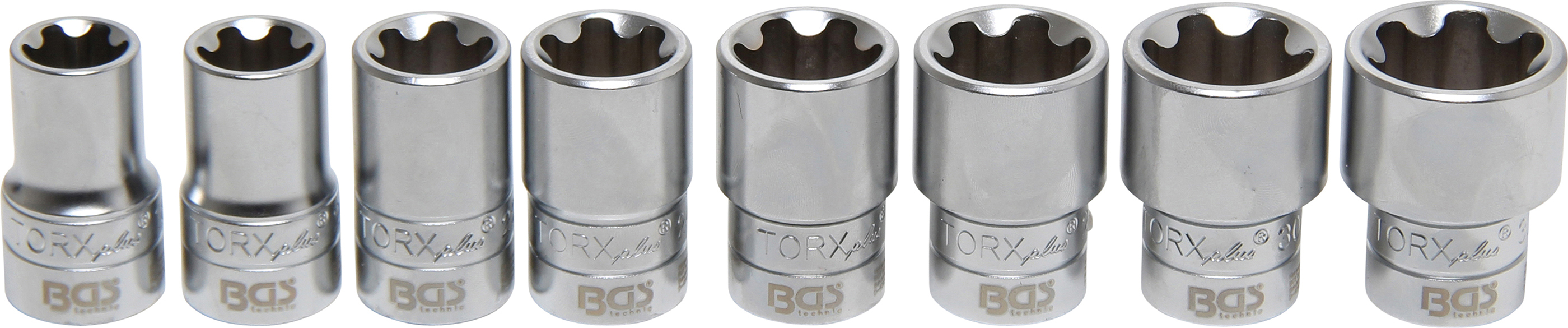 BGS Steckschlüssel-Einsatz-Satz T-Profil Plus (für Torx Plus) | Antrieb Innenvierkant 12,5 mm (1/2") | SW 18EP - 32EP | 8-tlg.