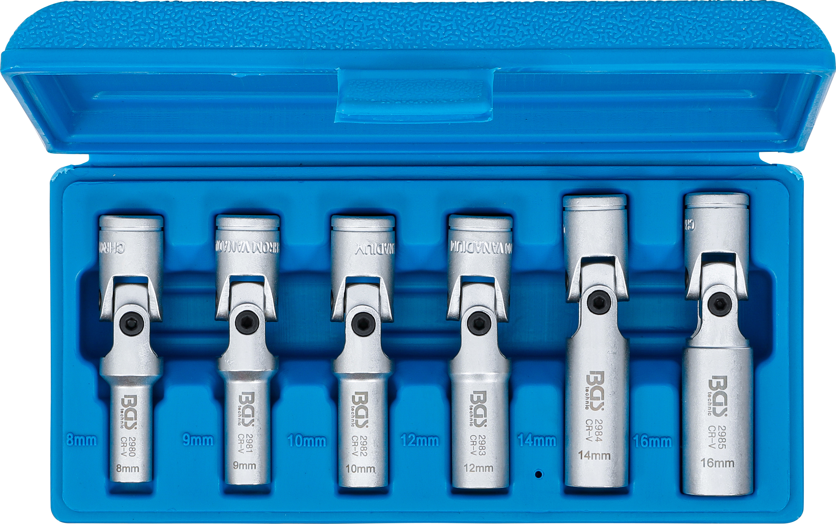 BGS Universal Glühkerzen-Gelenkschlüssel-Satz, Sechskant | Antrieb Innenvierkant 10 mm (3/8") | SW 8 - 16 mm | 6-tlg.