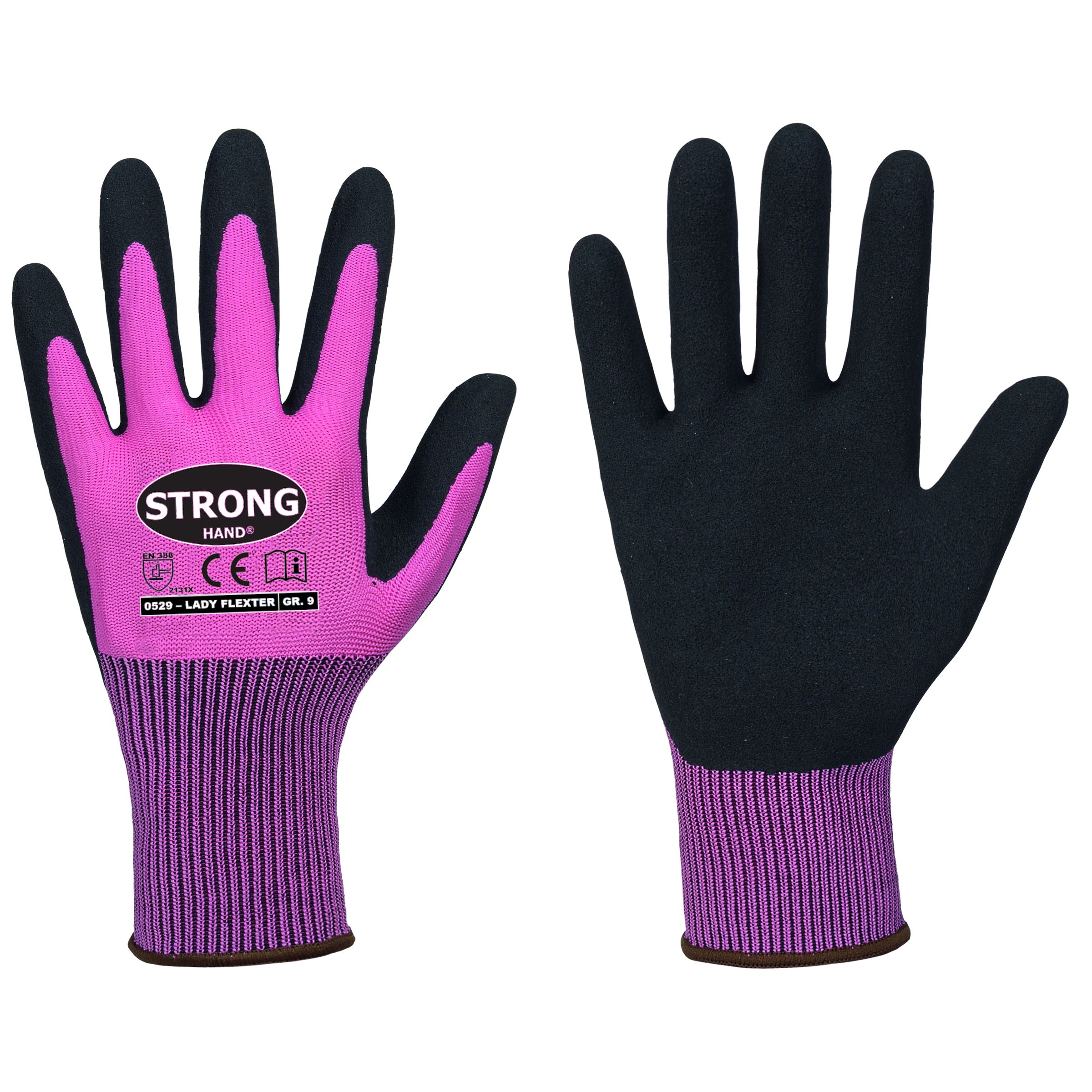 Stronghand Lady Flexter Handschuh Polyester Latex Pink Schwarz CAT 2