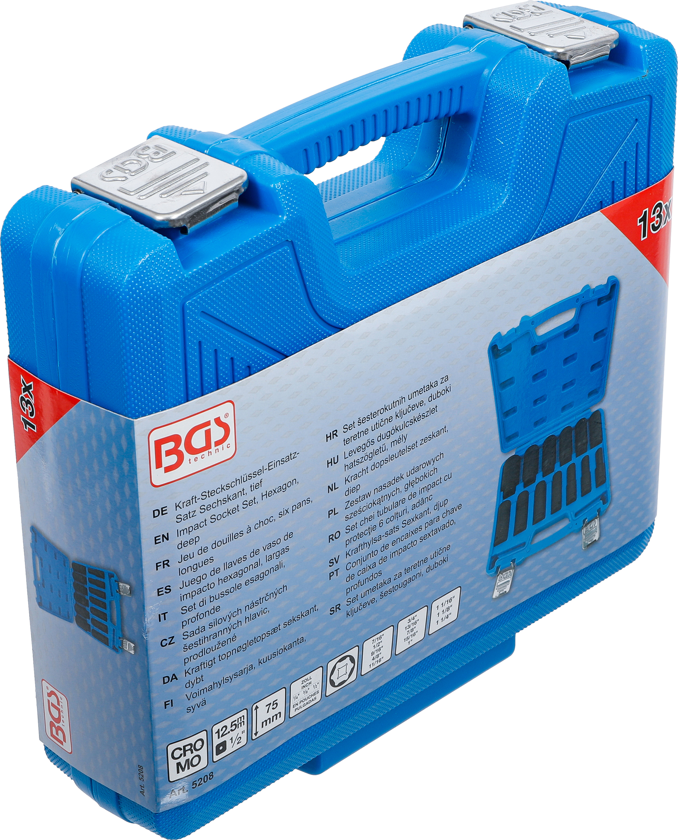 BGS Kraft-Steckschlüssel-Einsatz-Satz Sechskant, tief | Antrieb Innenvierkant 12,5 mm (1/2") | Zollgrößen | 13-tlg.