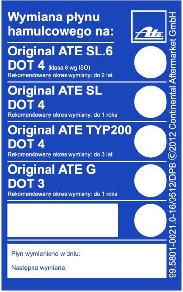 ATE Serviceaufkleber Bremsflüssigkeit Wartungsaufkleber 100 Stk