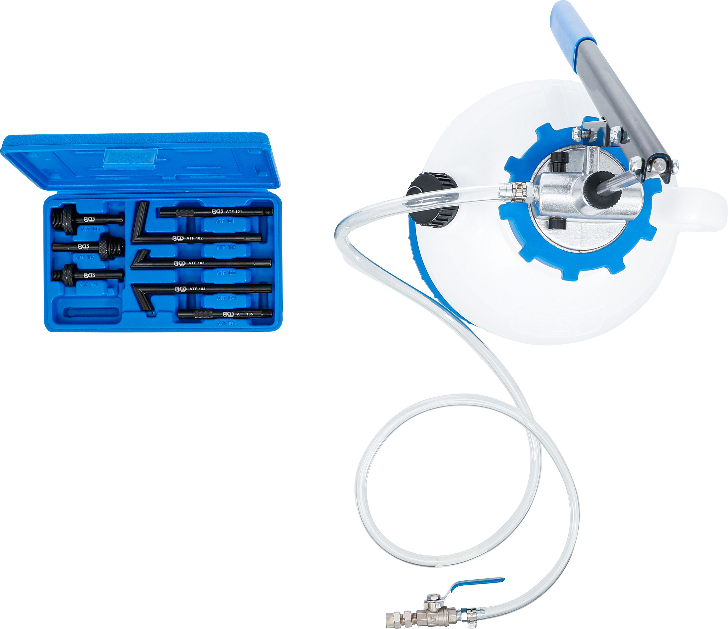 BGS Getriebeöl-Befüllgerät mit Handpumpe | mit 8 Adaptern | 7 l BGS Getriebeöl-Befüllgerät mit Handpumpe | mit 8 Adaptern | 7 l