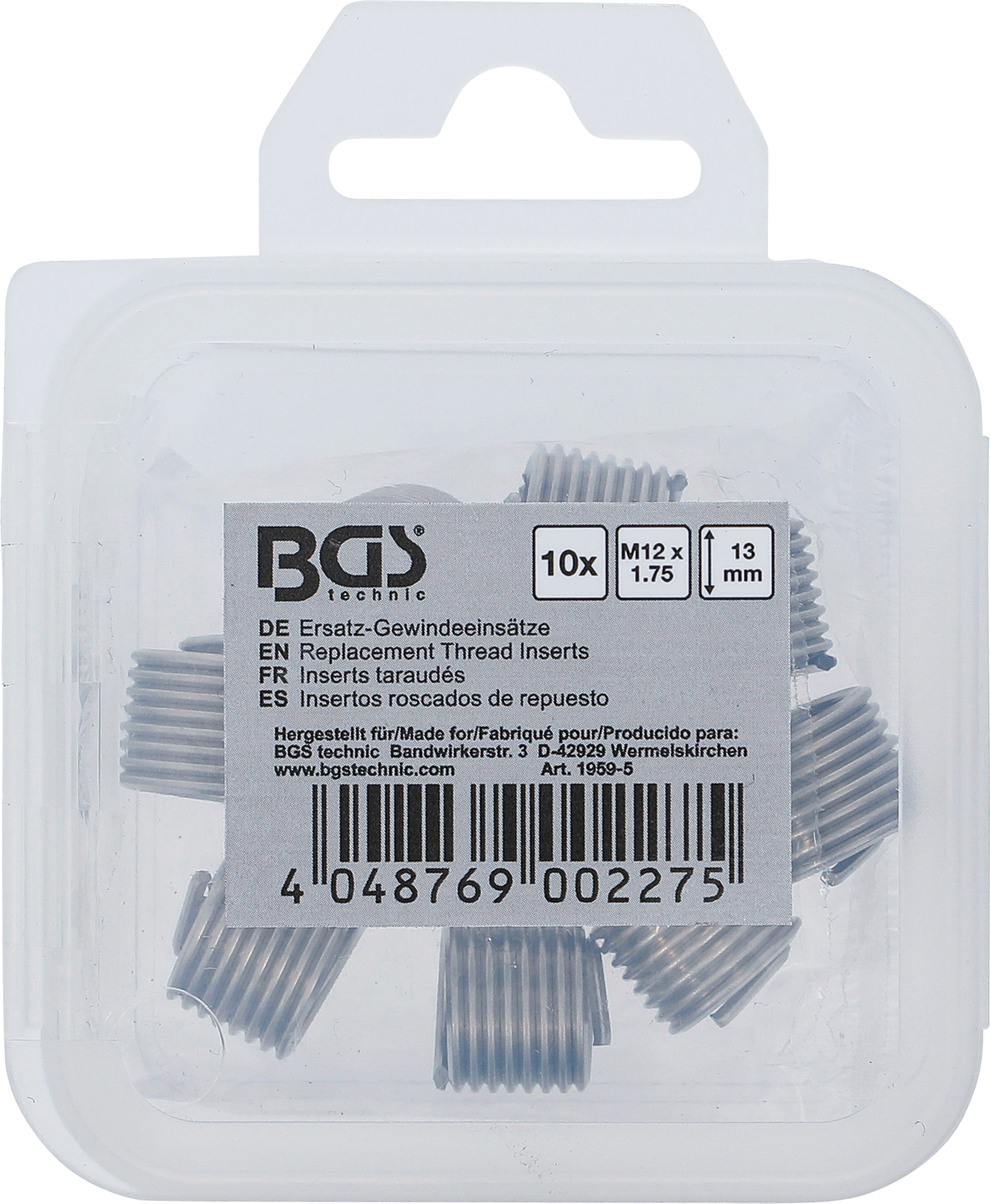 BGS Ersatz-Gewindeeinsätze | M12 x 1,75 | 10-tlg. BGS Ersatz-Gewindeeinsätze | M12 x 1,75 | 10-tlg.