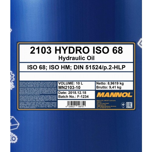 Mannol 2103 Hydro ISO 68 Hydrauliköl 10 Liter