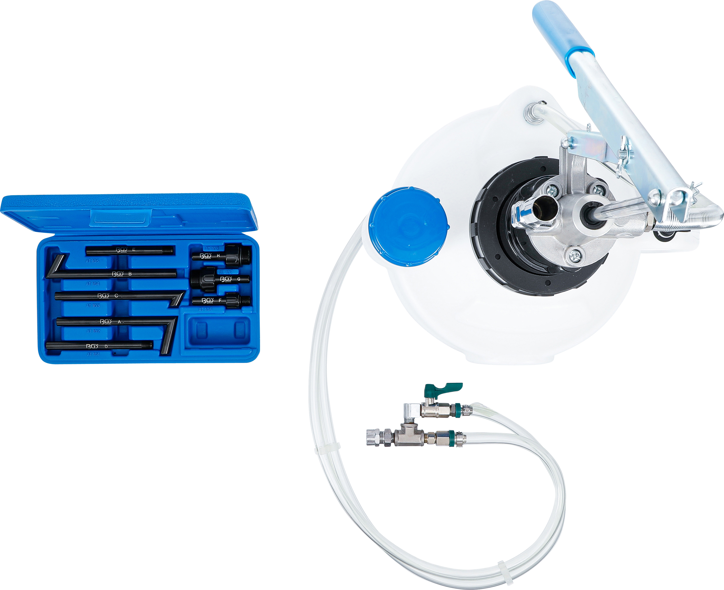 BGS Getriebeöl-Befüllgerät mit Handpumpe | mit Rücklaufsystem | mit 8 Adaptern | 7 l