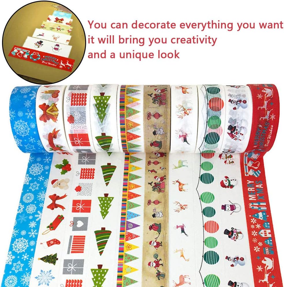 BESTZY 10PCS Bastel Klebeband Weihnachten Dekoband Masking Tape für Scrapbooking DIY Handwerk Geschenkverpackung Weihnachten Merry Christmas（5m*15mm）