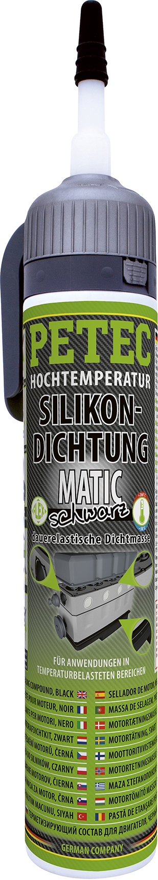 Petec Hochtemperatursilikon Matic schwarz 200 ml Automatikdose