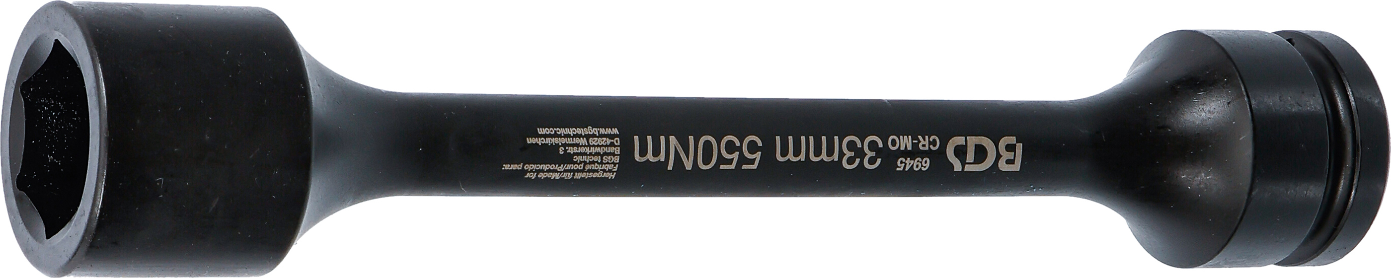 BGS Torsions-Kraft-Steckschlüssel-Einsatz Sechskant | Antrieb Innenvierkant 25 mm (1") | SW 33 mm | 550 Nm