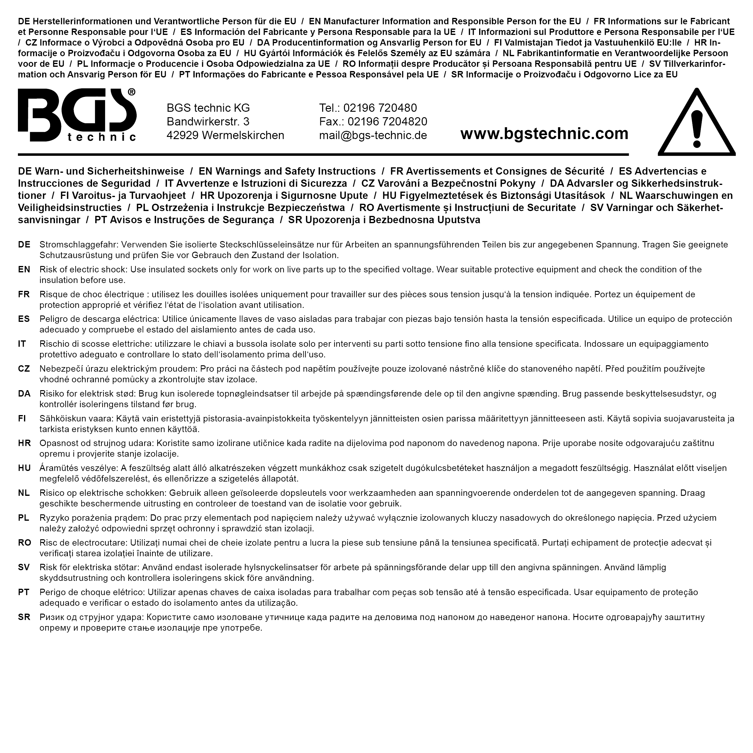 BGS VDE-Steckschlüssel-Einsatz Sechskant | Antrieb Innenvierkant 12,5 mm (1/2") | SW 16 mm