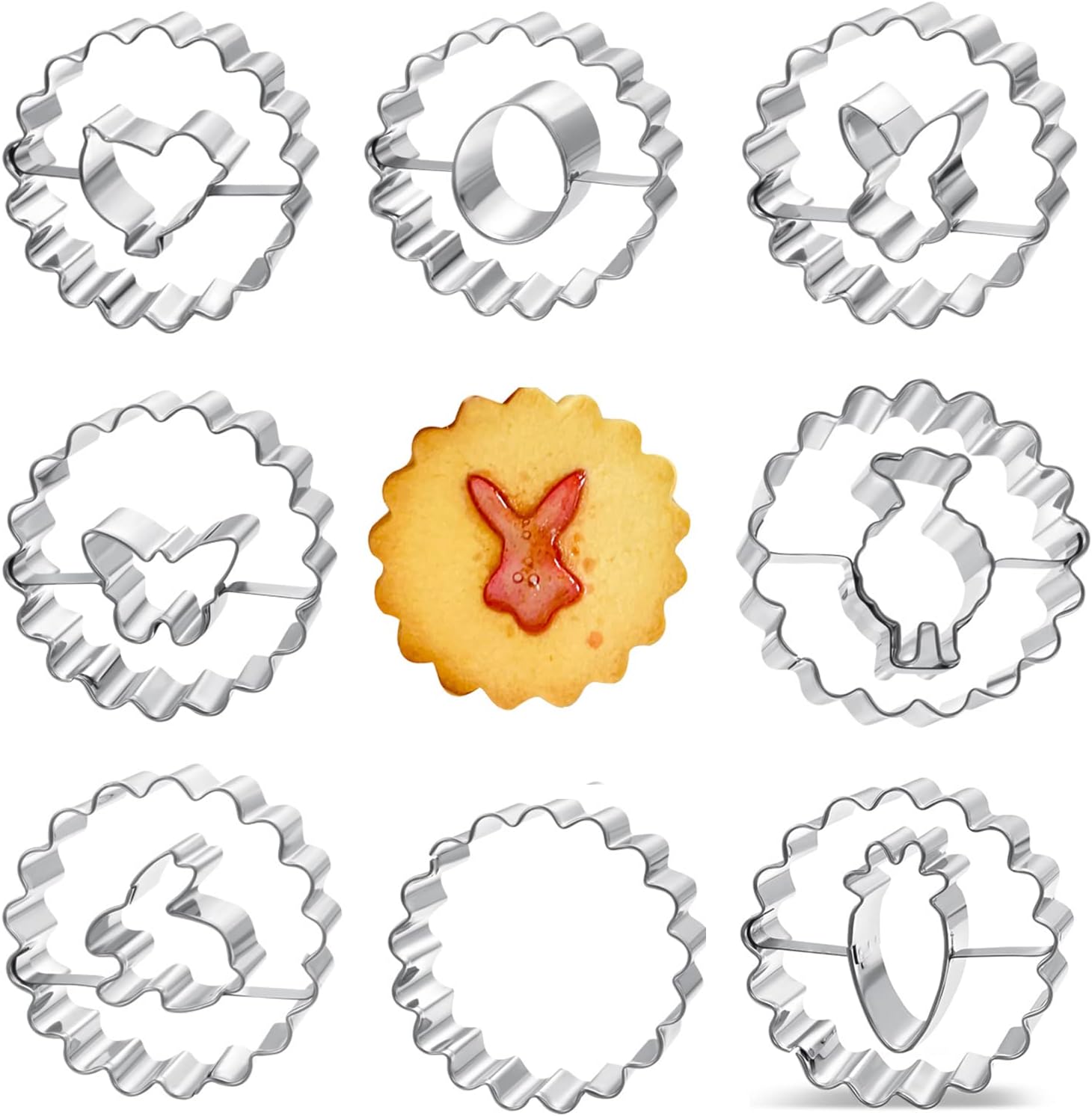 ANYUNKEY Oster Linzer Ausstecher Set, 8 Stück Osterhasen Keksausstecher Plätzchenform, Hasen Ausstechform Plätzchen, Plätzchenformen Küken, Cookie Cut