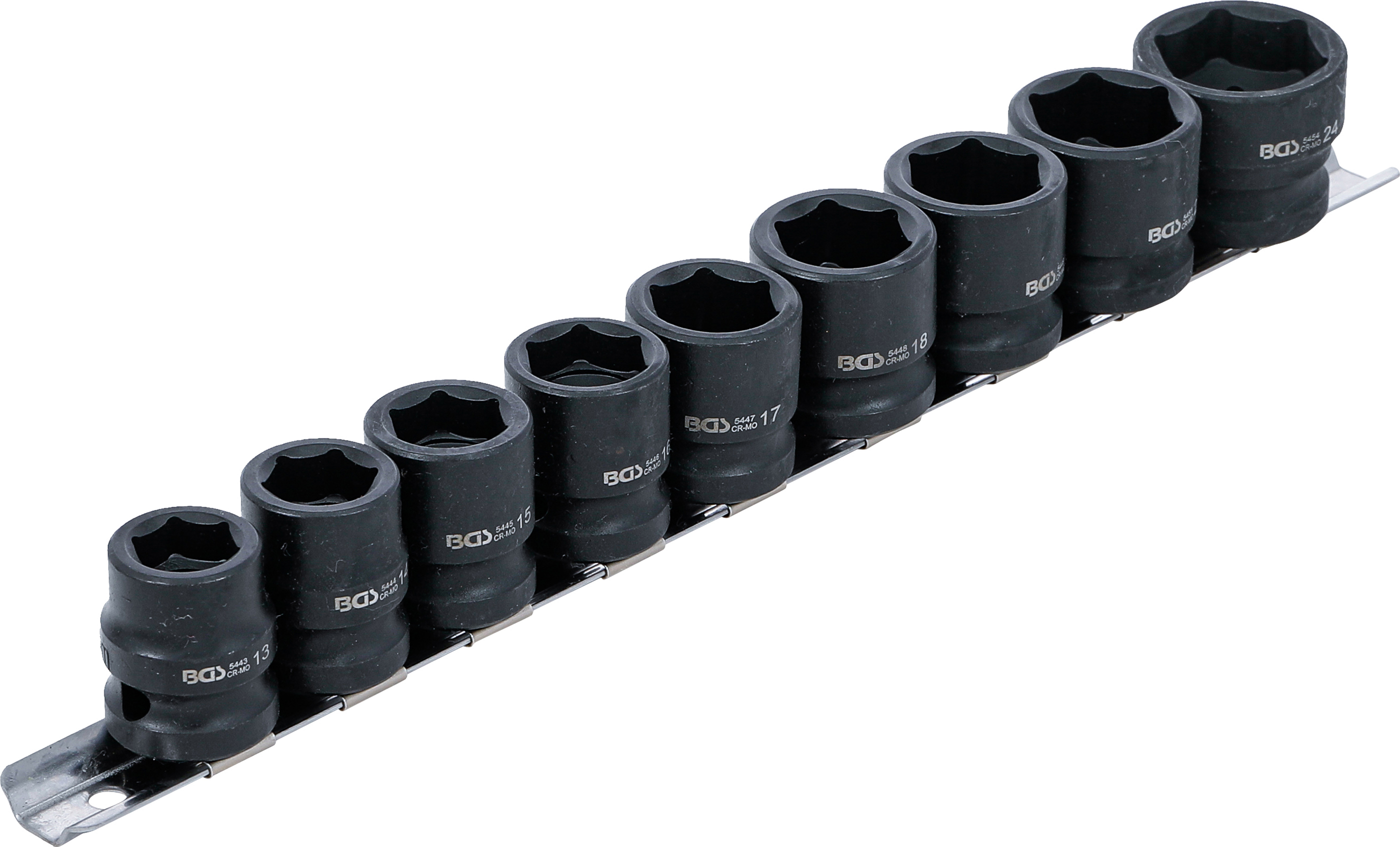 BGS Kraft-Steckschlüssel-Einsatz-Satz Sechskant, extra flach | Antrieb Innenvierkant 12,5 mm (1/2") | SW 13 - 24 mm | 9-tlg.