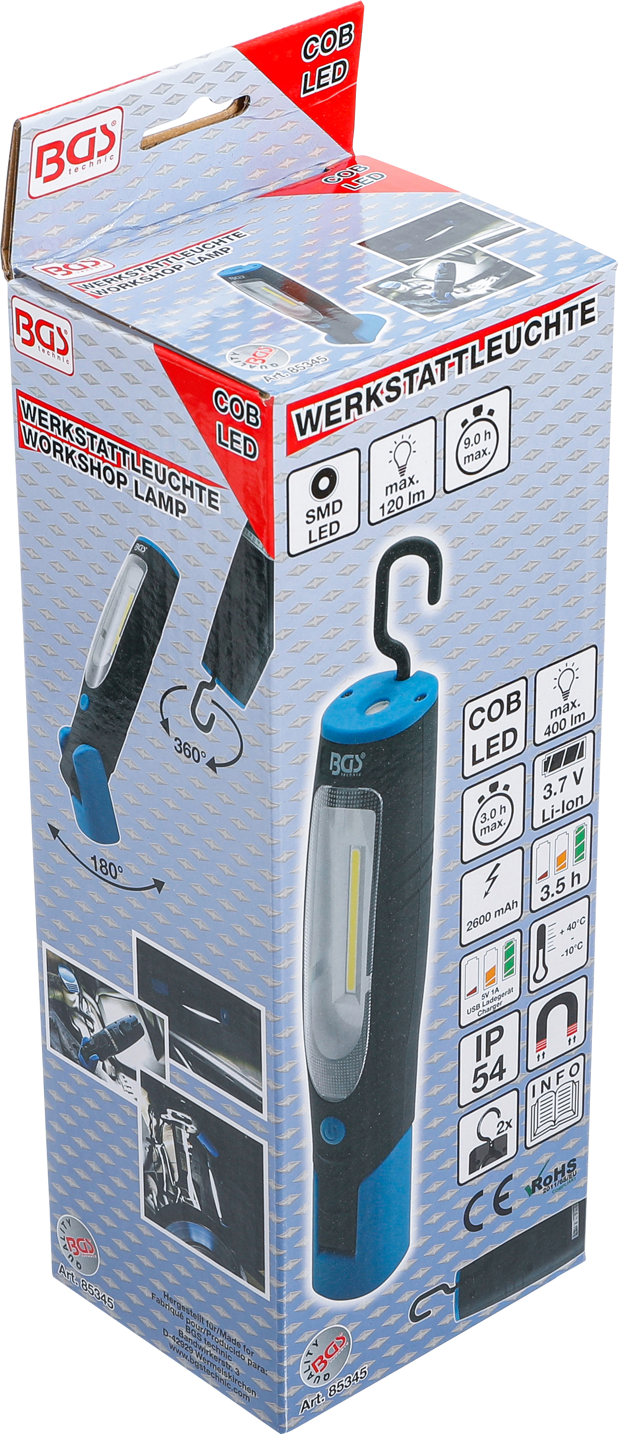 BGS COB-LED-Werkstattleuchte mit Magnet und Haken