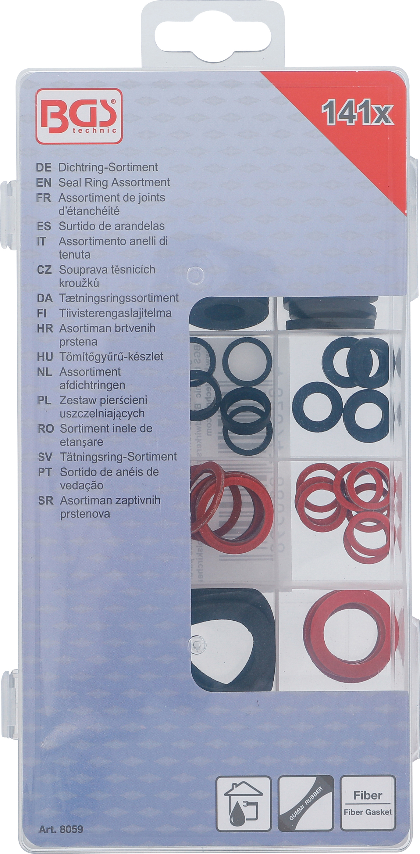 BGS Dichtring-Sortiment | Gummi und Fiberglas | 141-tlg.