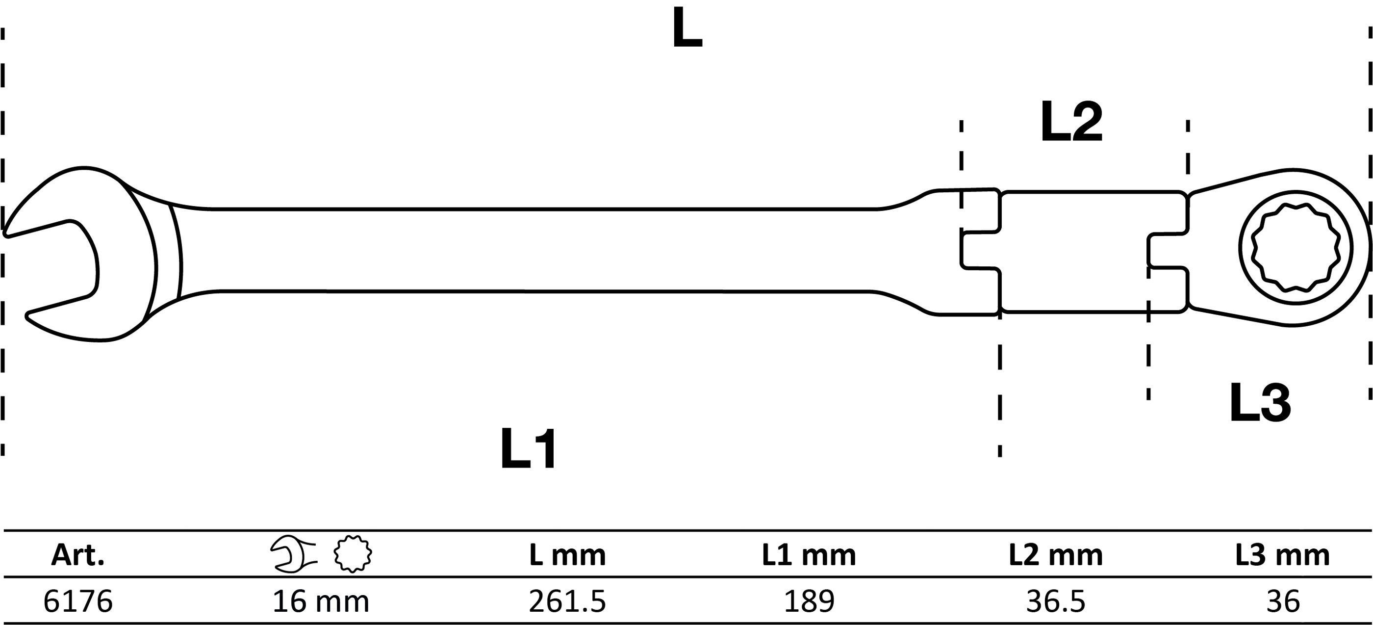 BGS Doppelgelenk-Ratschenring-Maulschlüssel | abwinkelbar | SW 16 mm