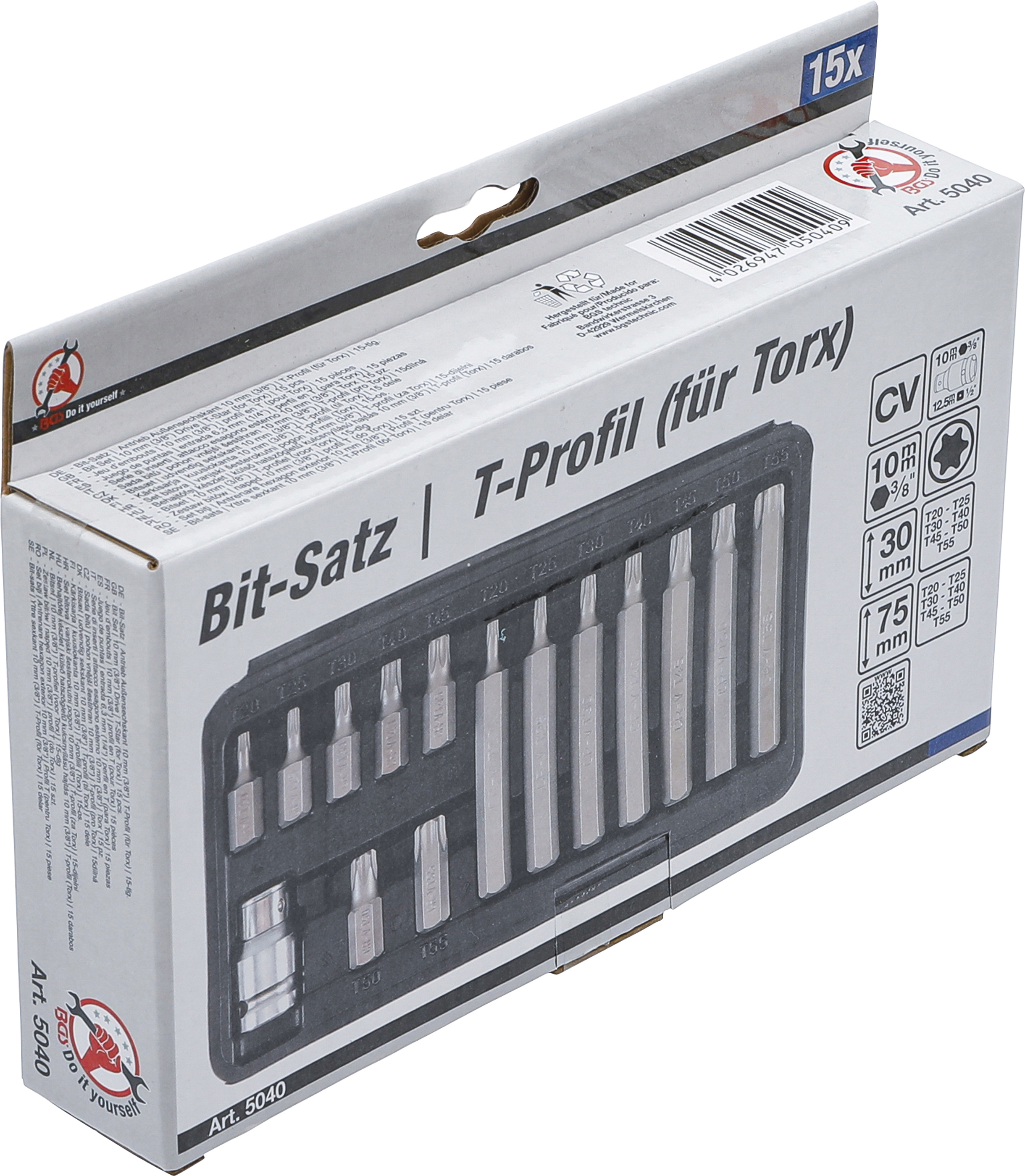 BGS Bit-Satz | Antrieb Außensechskant 10 mm (3/8") | T-Profil (für Torx) | 15-tlg.