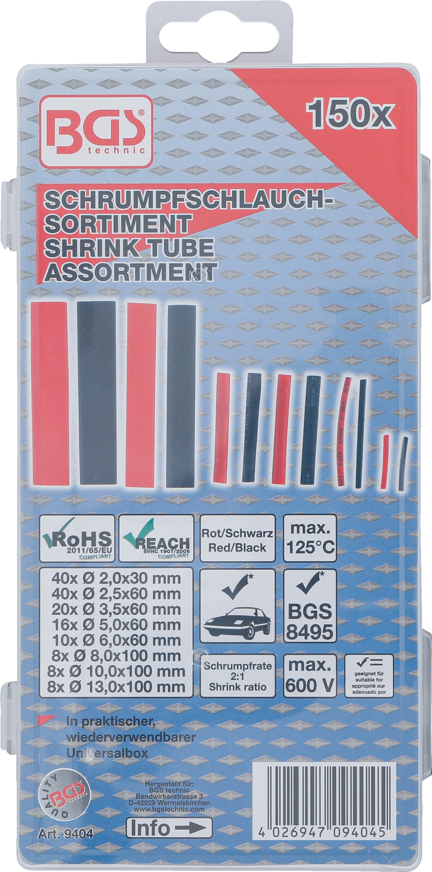 BGS Schrumpfschlauch-Sortiment | rot / schwarz | 150-tlg.