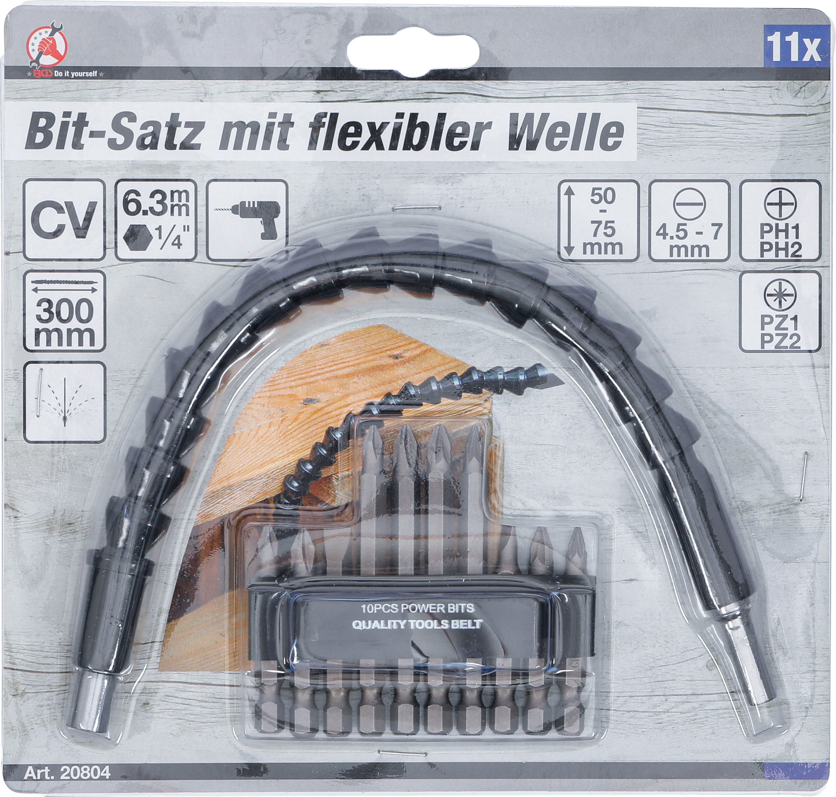 BGS Bit-Satz mit flexibler Welle | Antrieb Außensechskant 6,3 mm (1/4") | 11-tlg.