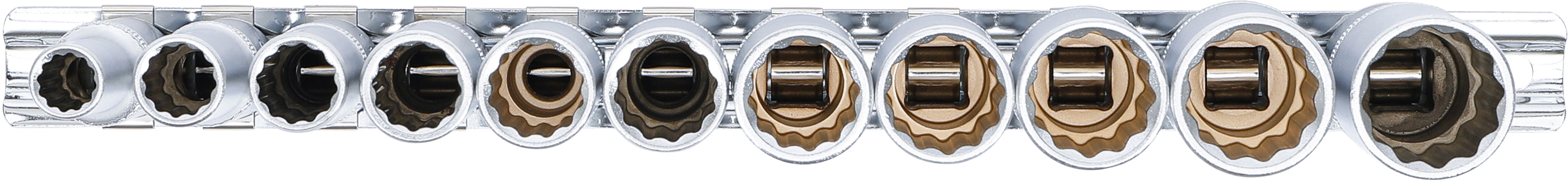 BGS Steckschlüssel-Einsatz-Satz Zwölfkant, tief | Antrieb Innenvierkant 10 mm (3/8") | SW 8 - 19 mm | 11-tlg.