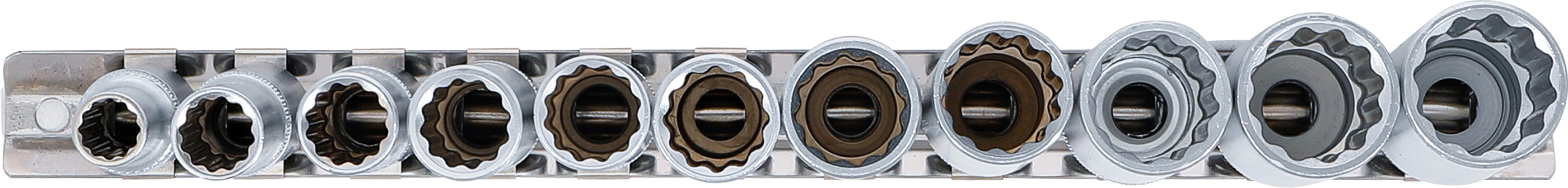 BGS Steckschlüssel-Einsatz-Satz Zwölfkant, tief | Antrieb Innenvierkant 10 mm (3/8") | SW 8 - 19 mm | 11-tlg.