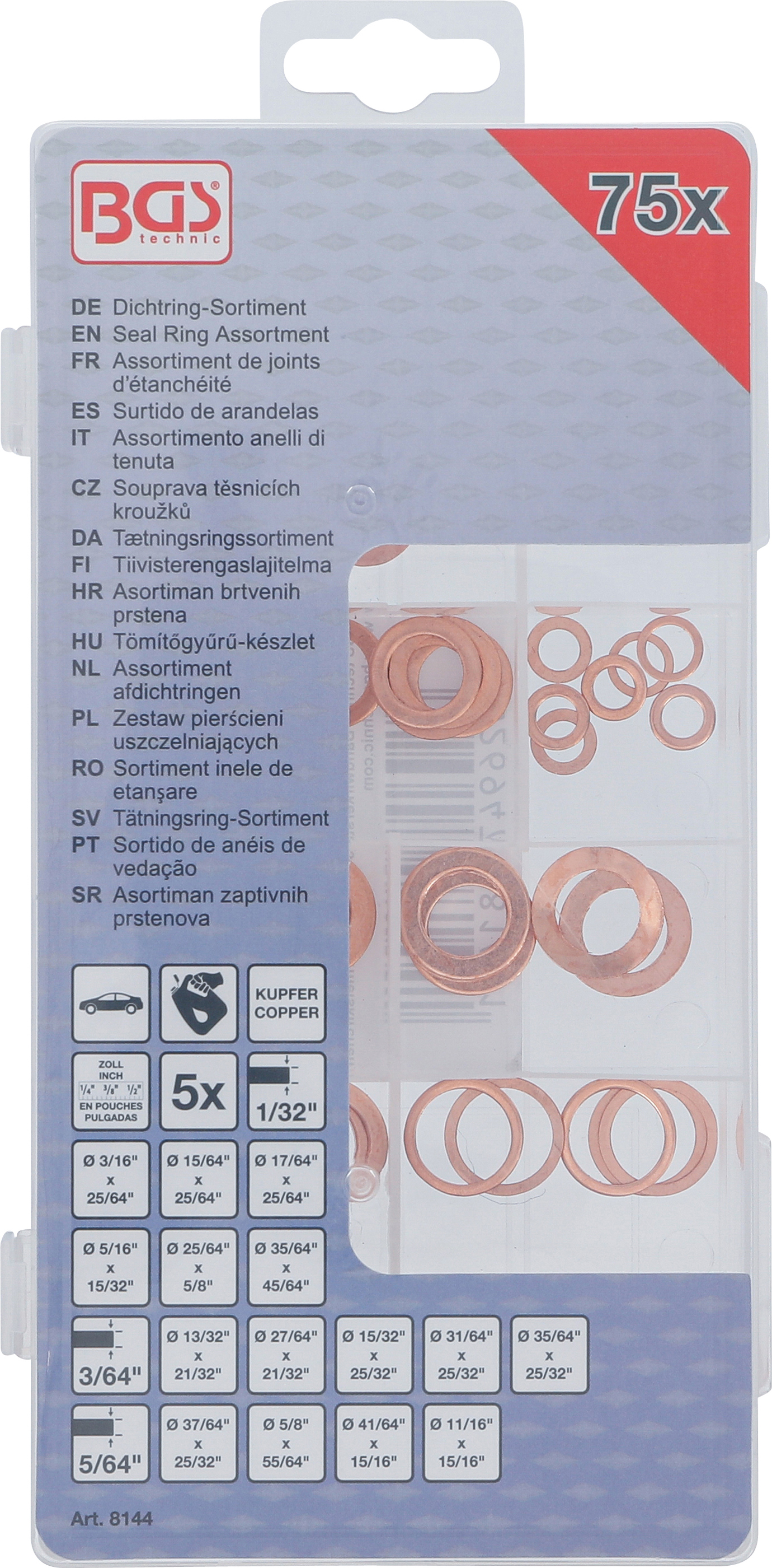 BGS Dichtring-Sortiment | Kupfer | Zollgrößen | für Öl-Ablassschrauben | 75-tlg.