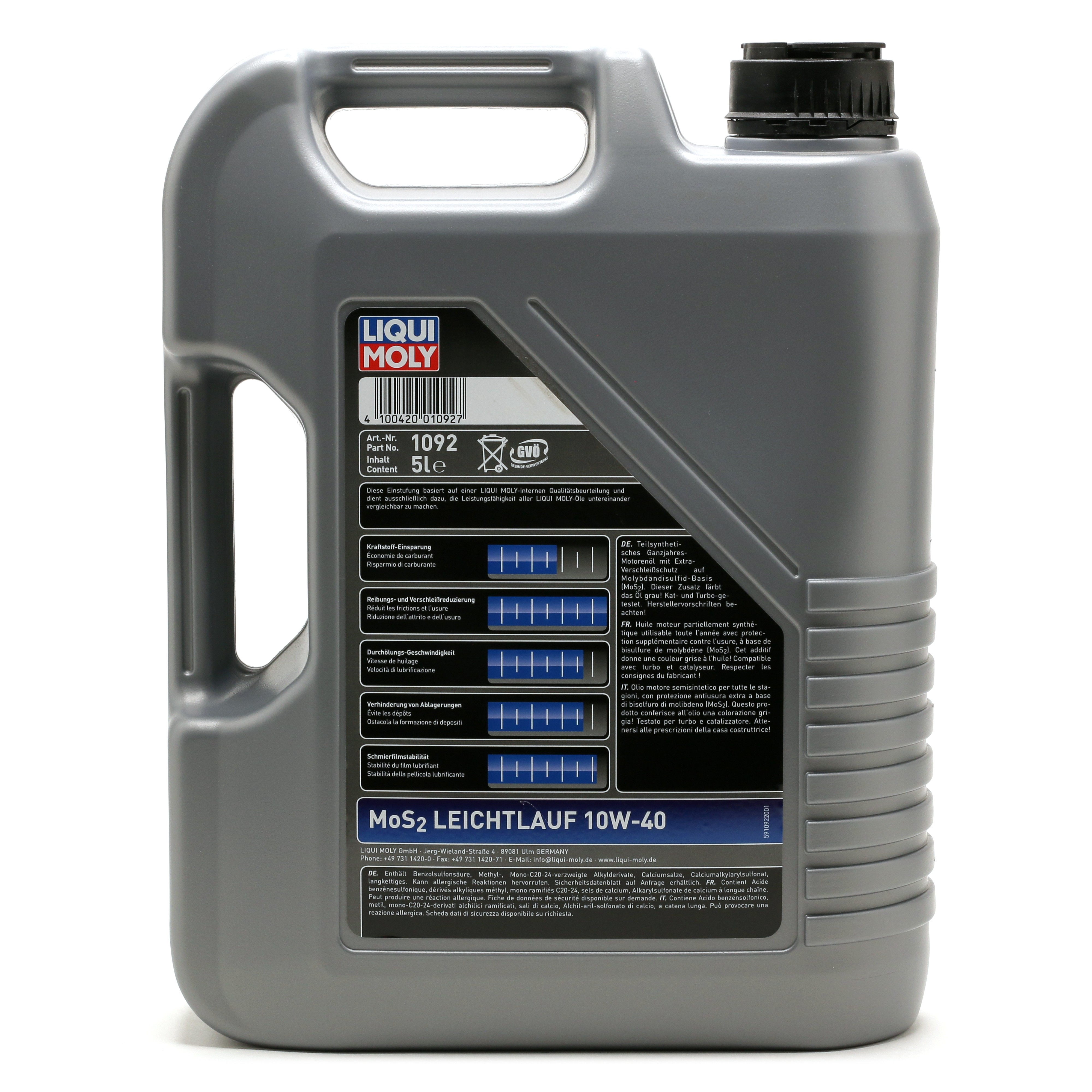 10W-40 Liqui Moly 1092 MoS2 Leichtlauf Motoröl 5 Liter