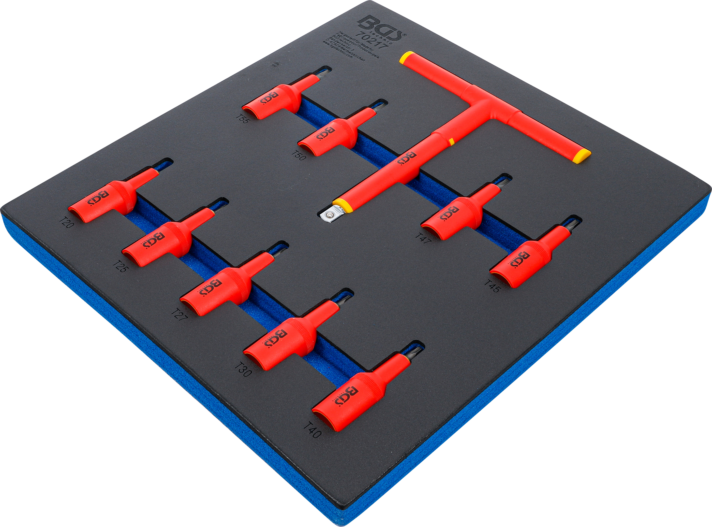 BGS Werkstattwageneinlage 2/3: VDE-Bit-Einsatz-Satz | Antrieb Innenvierkant 12,5 mm (1/2") | T-Profil (für Torx) T20 - T55 | 10-tlg.