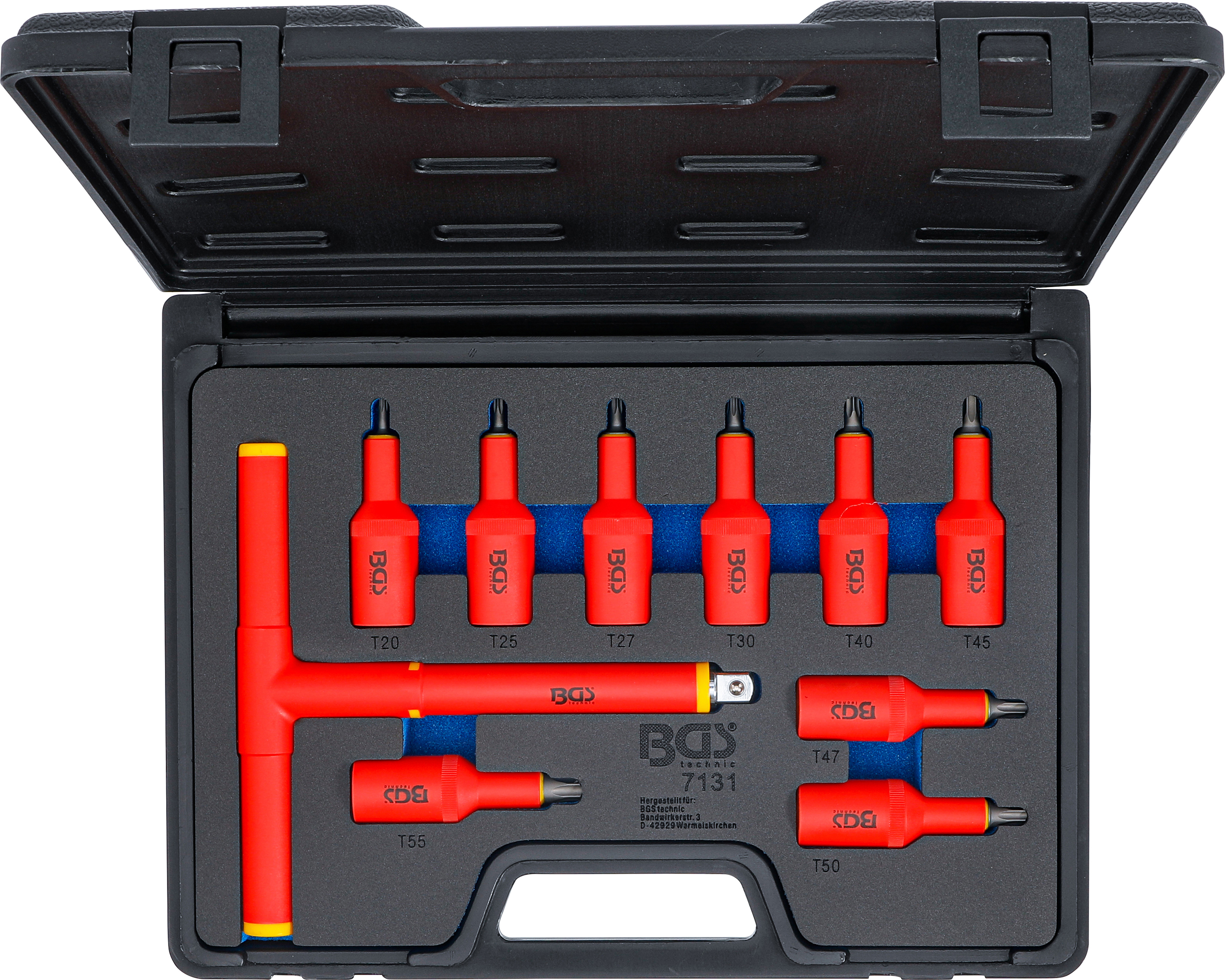 BGS VDE-Bit-Einsatz-Satz | Antrieb Innenvierkant 12,5 mm (1/2") | T-Profil (für Torx) T20 - T55 | 10-tlg.
