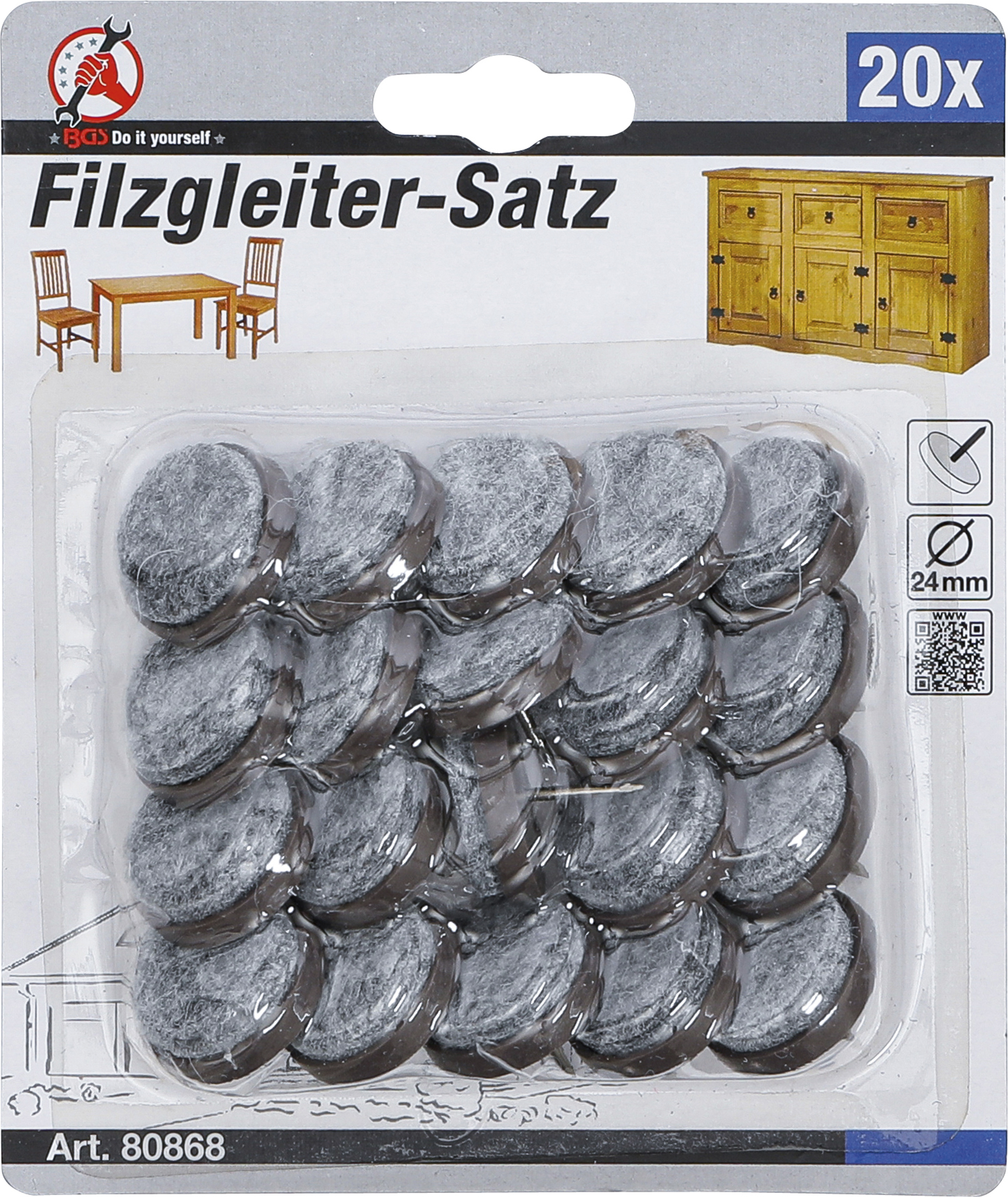 BGS Filzgleiter-Satz | gestiftet | Ø 24 mm | 20-tlg.
