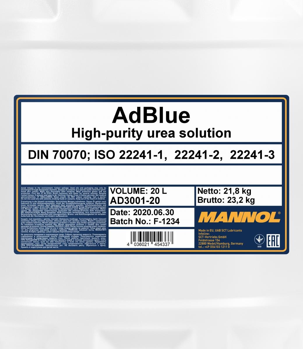 Mannol 3001 AdBlue Harnstofflösung Ad Blue 20 Liter