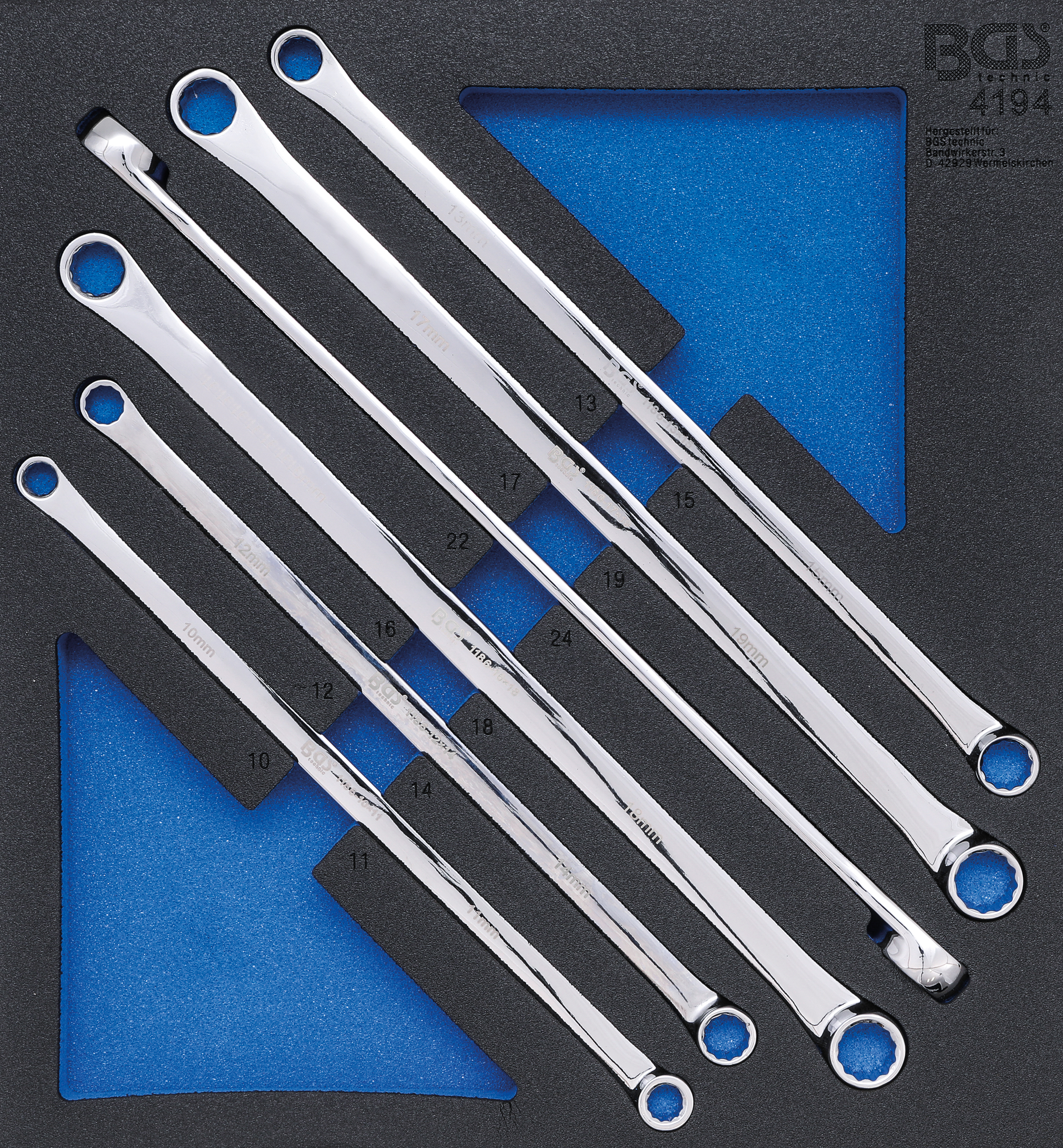 BGS Werkstattwageneinlage 2/3: Doppel-Ringschlüssel-Satz | extra lang | SW 10 x 11 - 22 x 24 mm | 6-tlg.