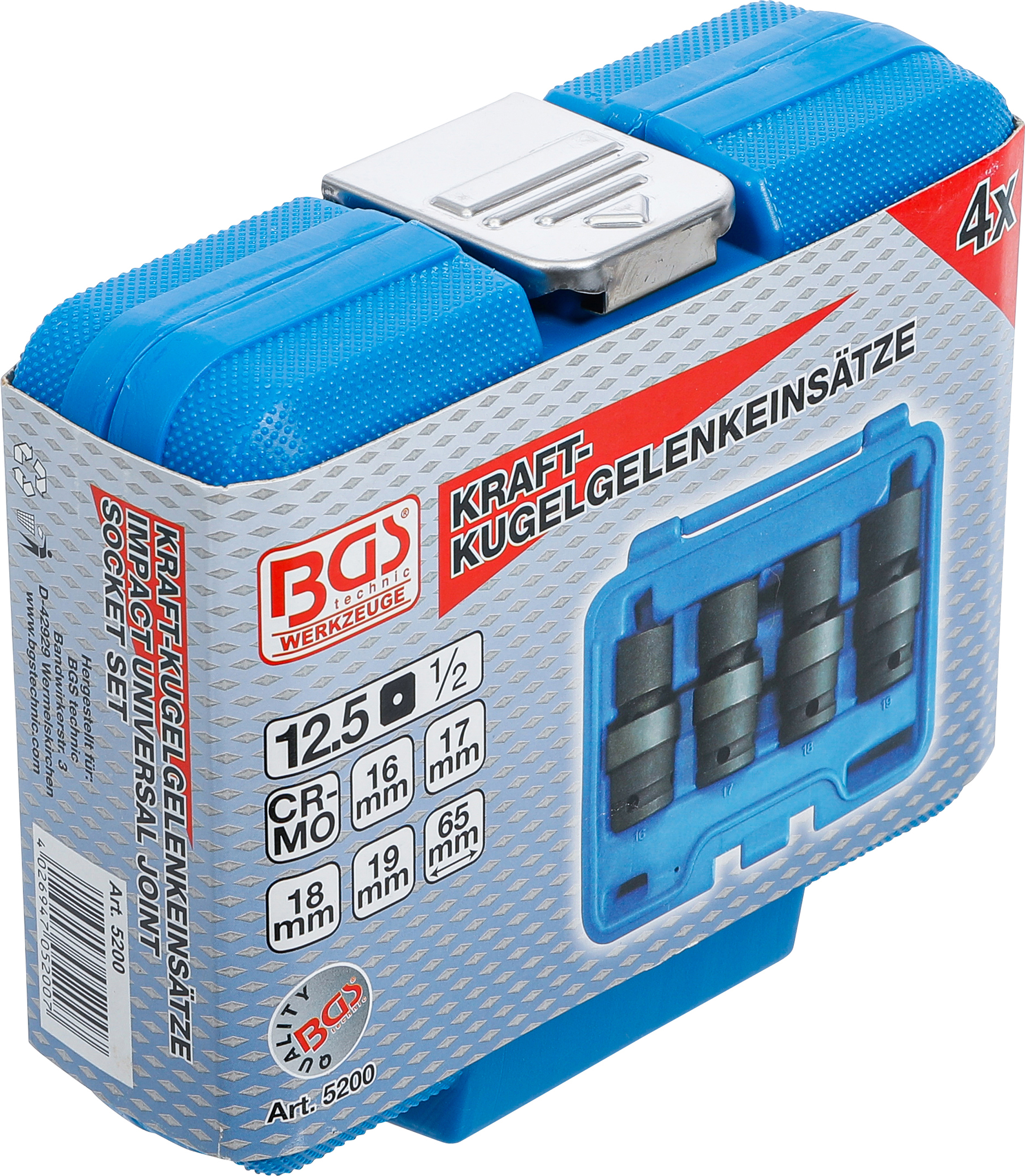 BGS Kraft-Kugelgelenk-Einsatz-Satz | Antrieb Innenvierkant 12,5 mm (1/2") | 4-tlg.