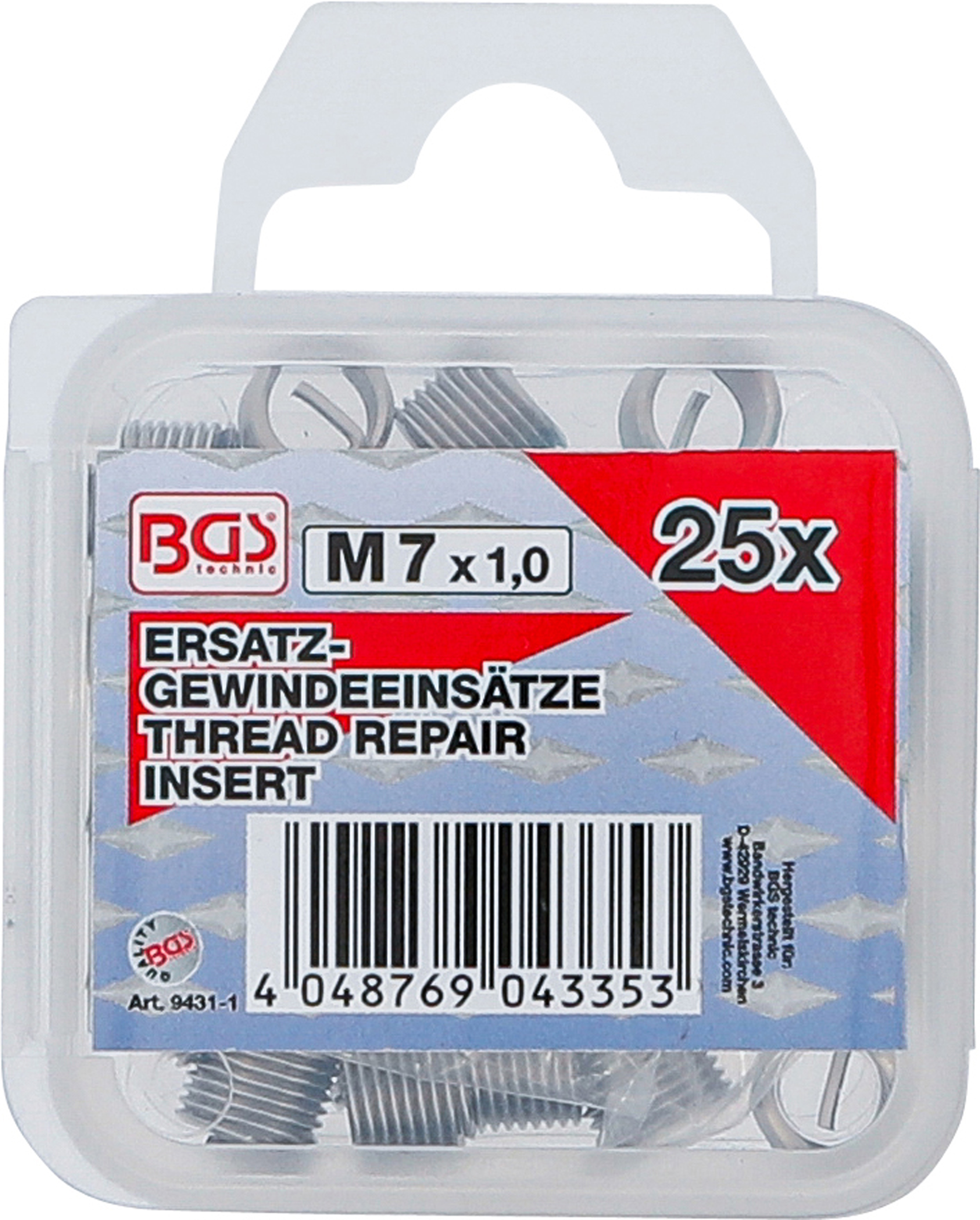 BGS Ersatz-Gewindeeinsätze | M7 x 1,0 mm | 25-tlg. BGS Ersatz-Gewindeeinsätze | M7 x 1,0 mm | 25-tlg.