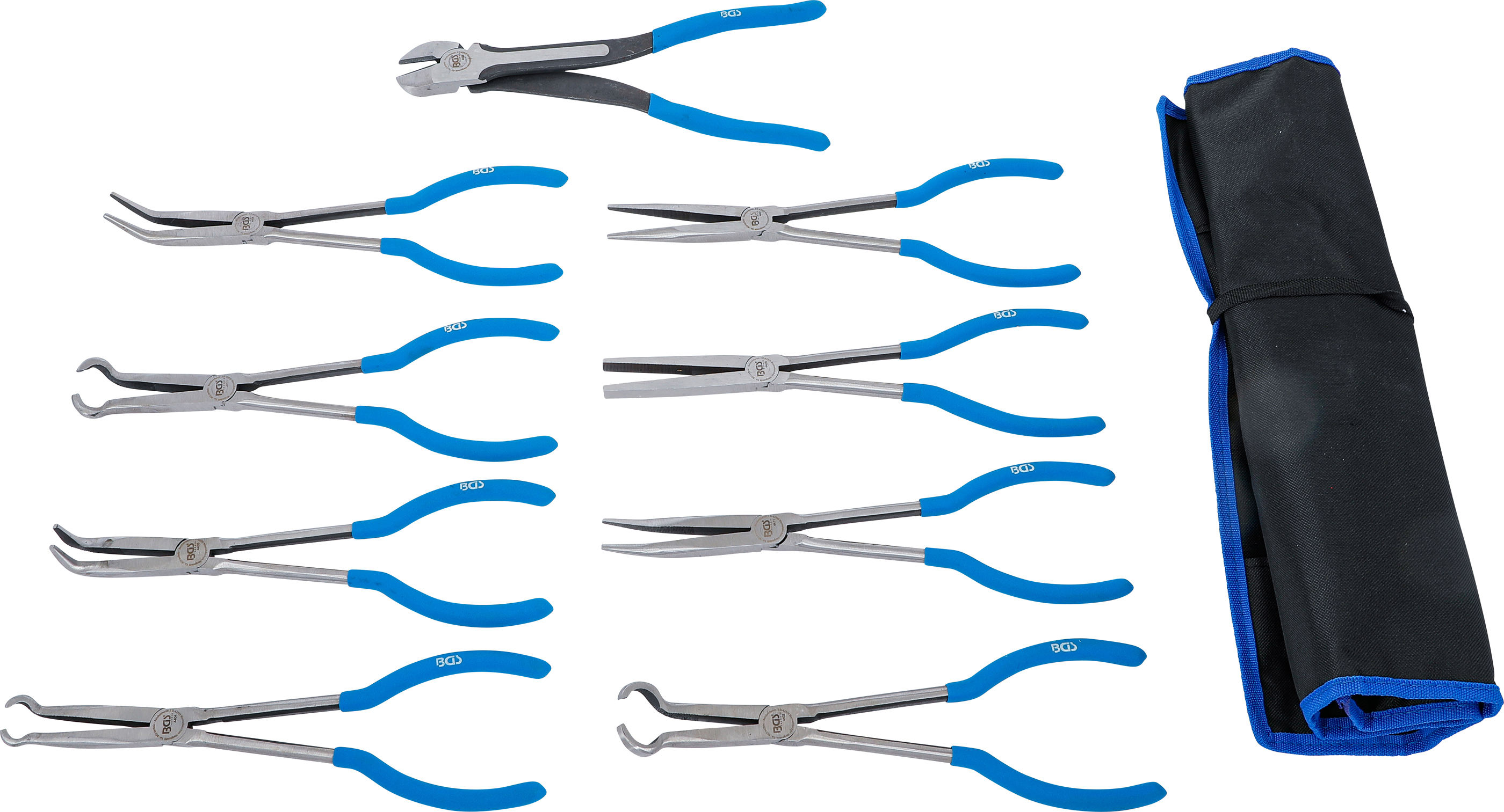 BGS Langbeck- / Flach- und Zündkerzen-Stecker-Zangen-Satz | extra lang | 9-tlg.