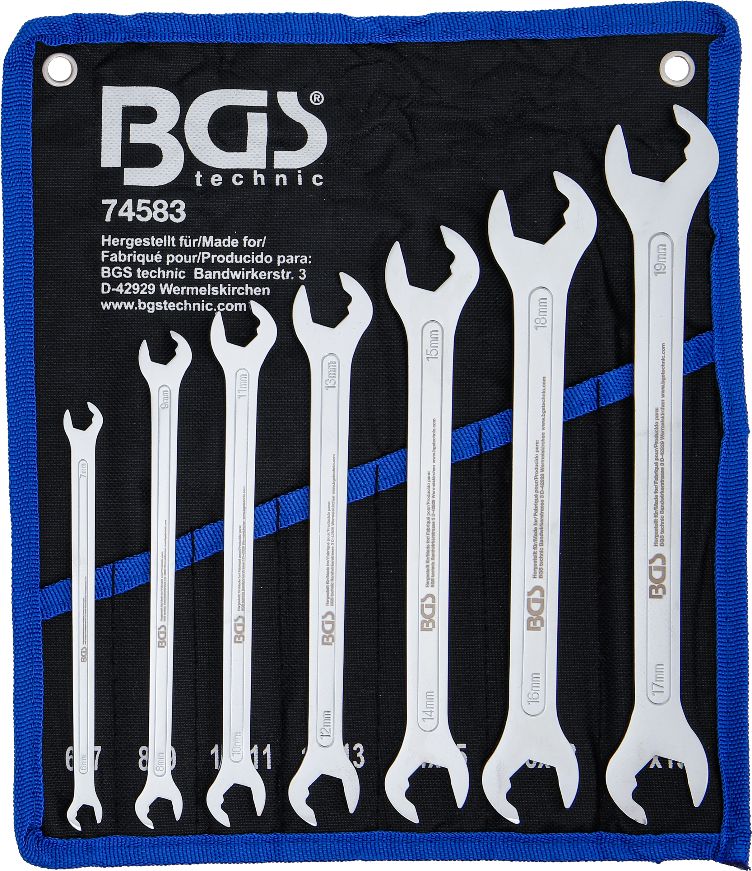 BGS Doppel-Maulschlüssel-Satz | extra flach | mit Ratschenfunktion | SW 6 - 19 mm | 7-tlg.